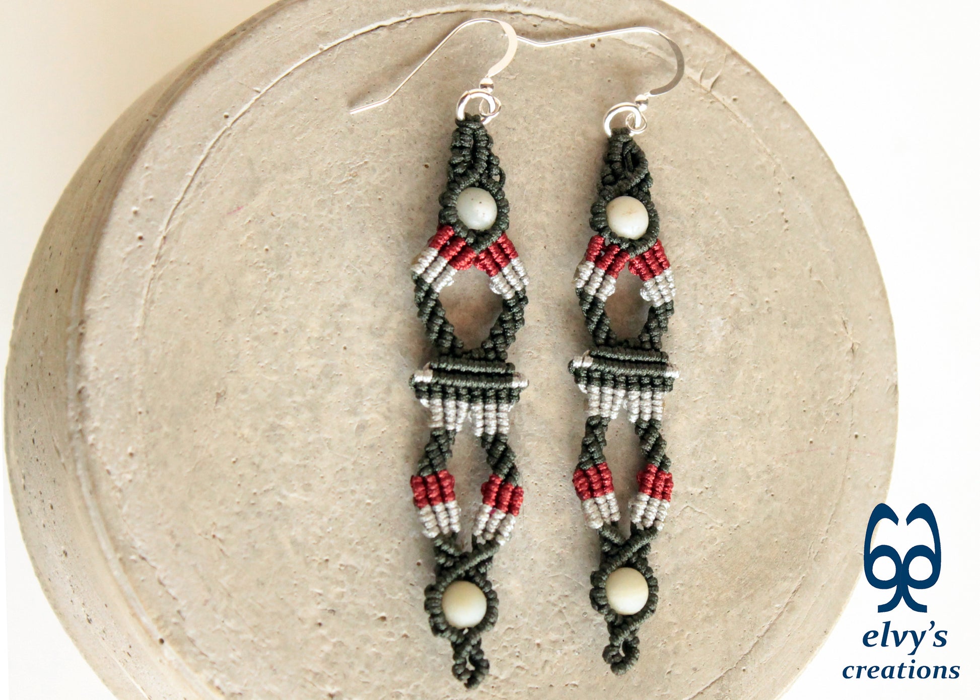 Green Macrame Earrings, Amazonite Gemstones Beads, Unique Gift for Women Virgo Birthday Gift