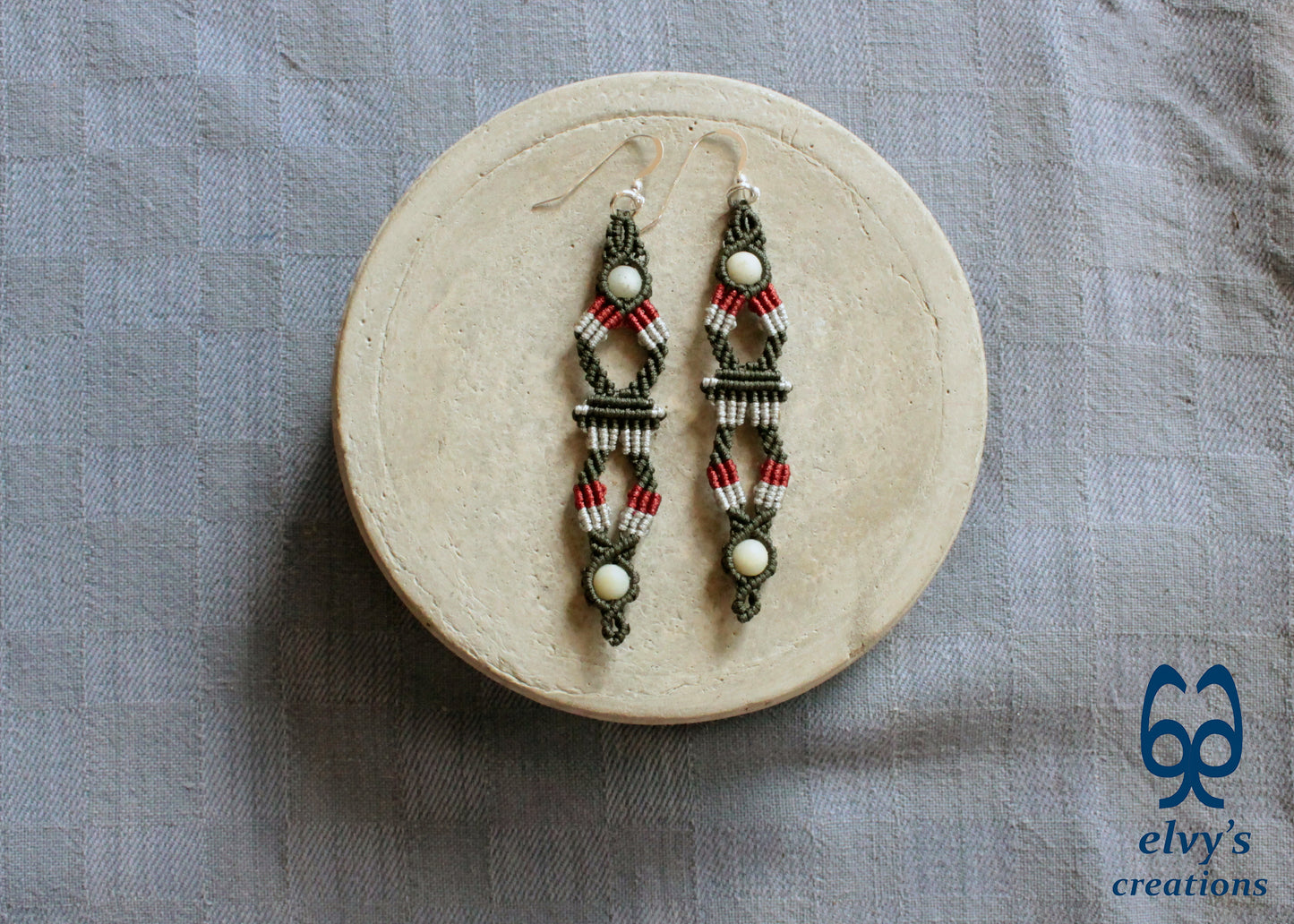 Green Macrame Earrings, Amazonite Gemstones Beads, Unique Gift for Women Virgo Birthday Gift