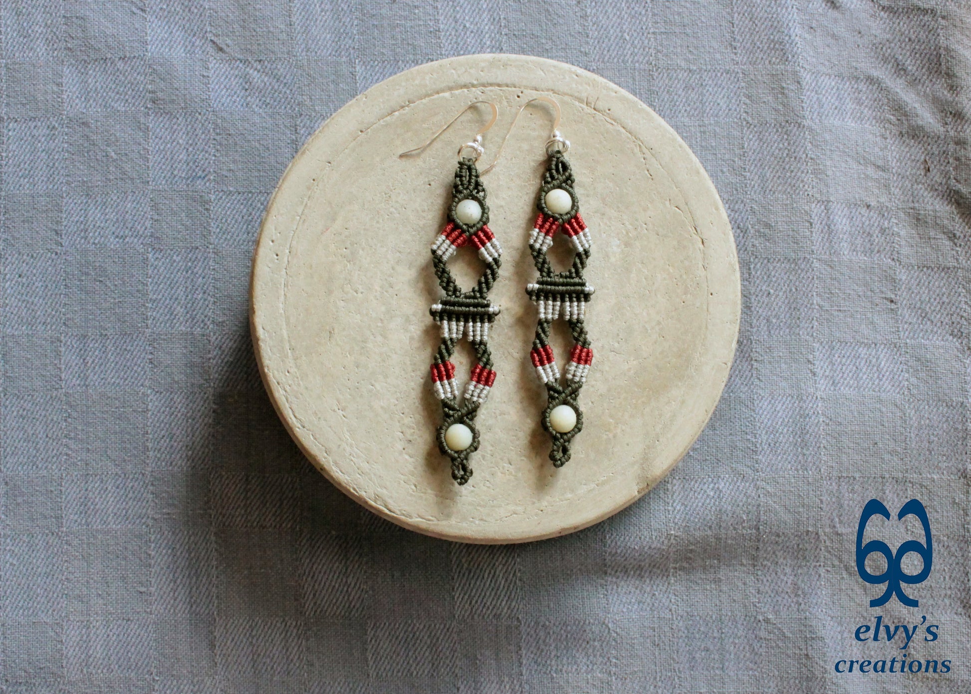 Green Macrame Earrings, Amazonite Gemstones Beads, Unique Gift for Women Virgo Birthday Gift