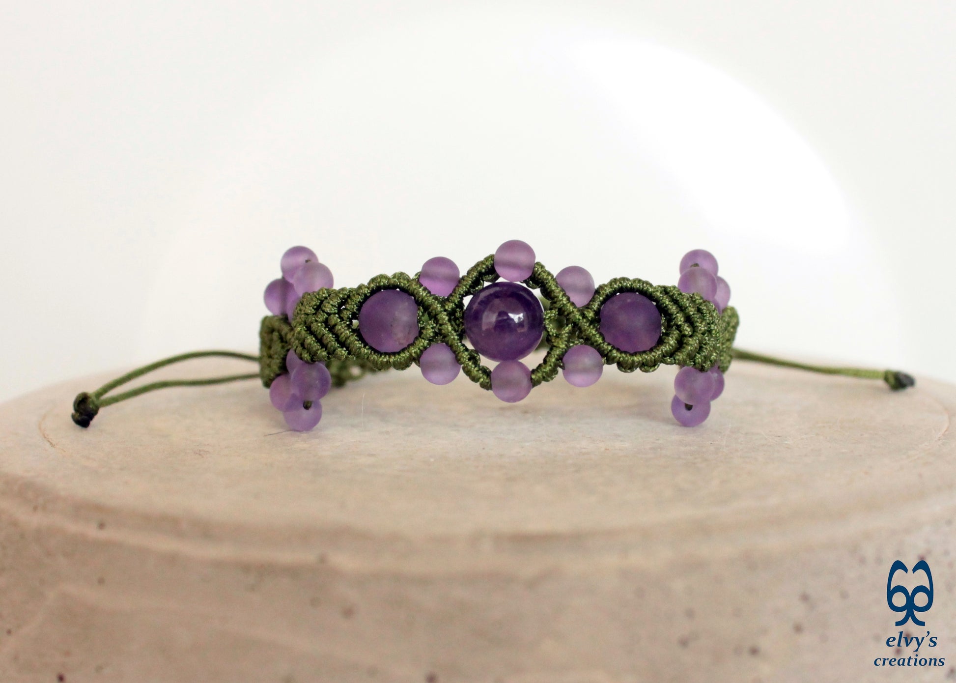 Amethyst Macrame Bracelet, Gemstone Beaded Cuff, Unique Birthday Gift for Women