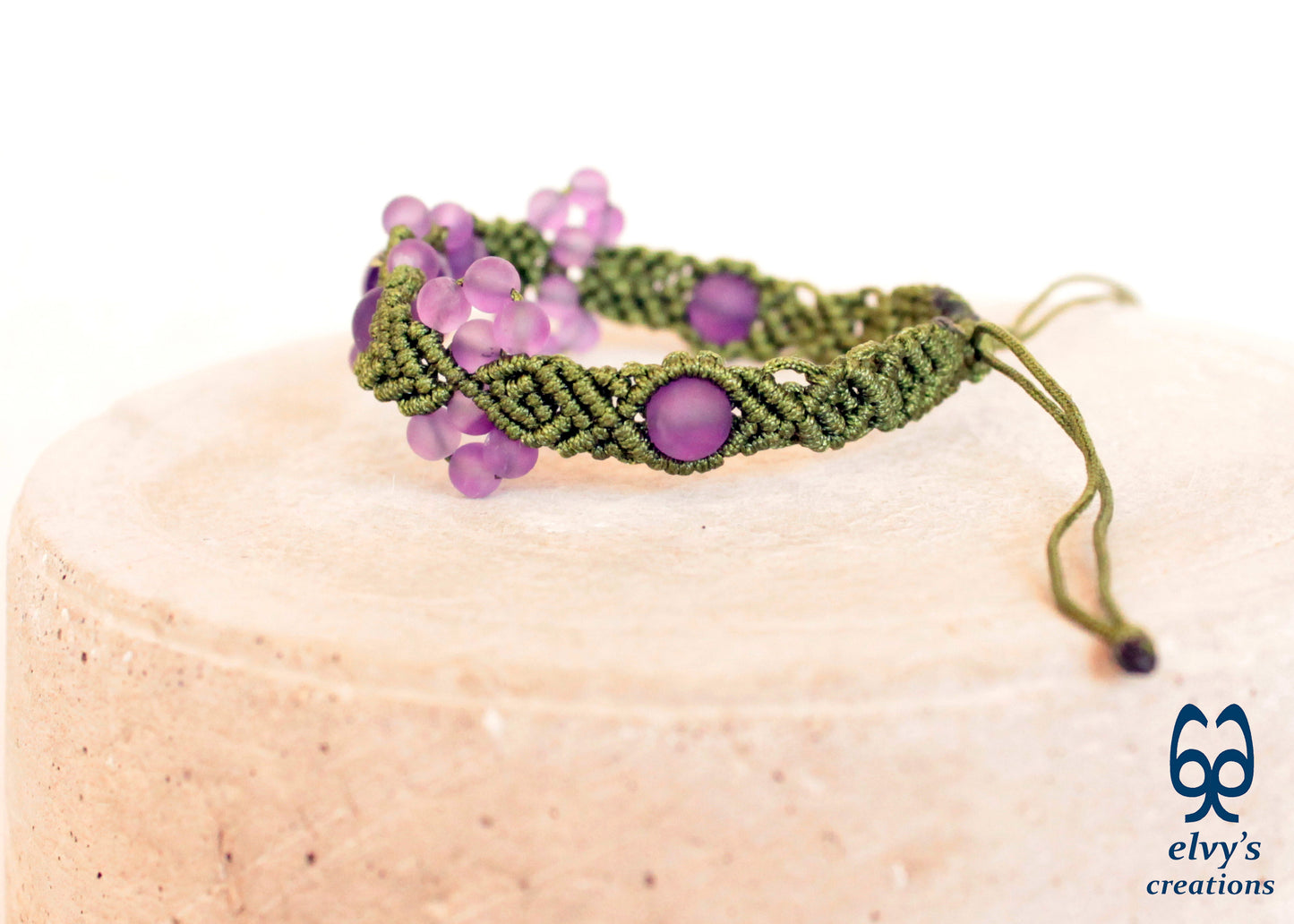 Amethyst Macrame Bracelet, Gemstone Beaded Cuff, Unique Birthday Gift for Women