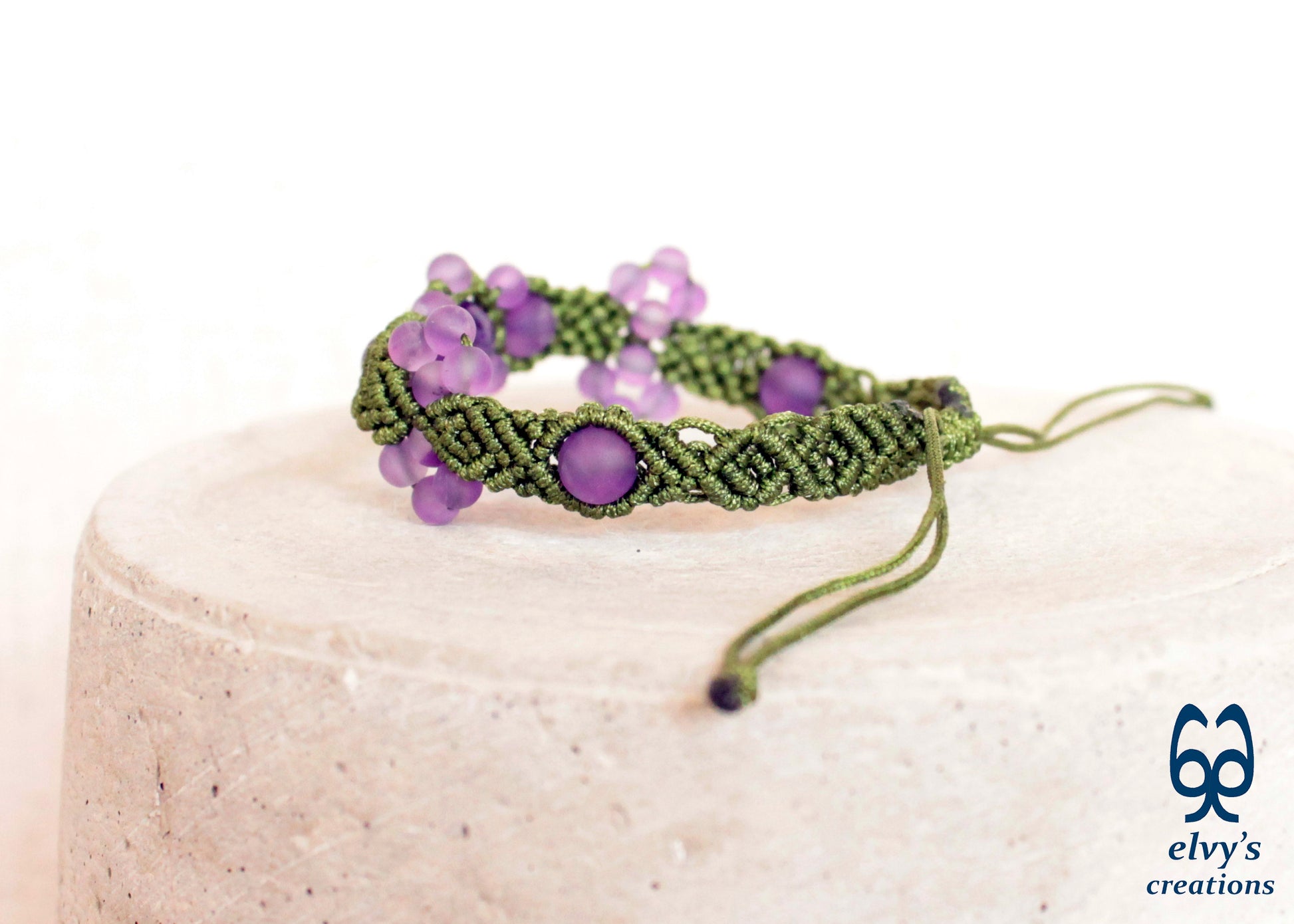 Amethyst Macrame Bracelet, Gemstone Beaded Cuff, Unique Birthday Gift for Women