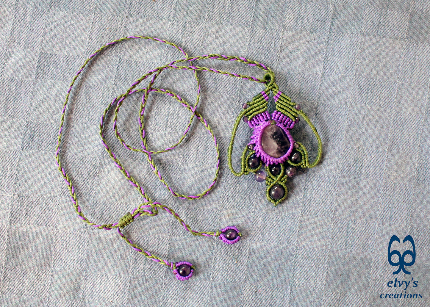 Amethyst Macrame Necklace, Beaded Macrame Choker, Unique Birthday Gift for Women