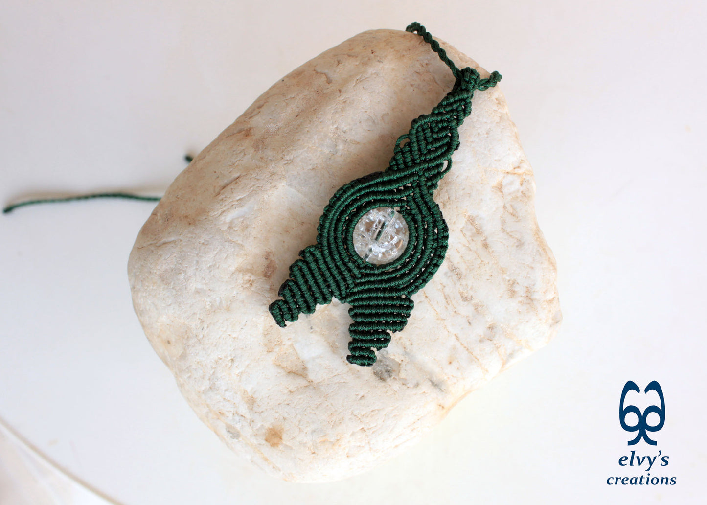 Handmade Green Macrame Necklace with Crystal Quartz Gemstones Crystal Necklace Pendant