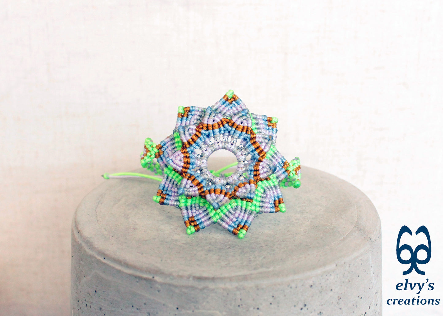 Handmade Macrame Bracelet, Gemstone Beaded Mandala Flower, Unique Birthday Gift for Women