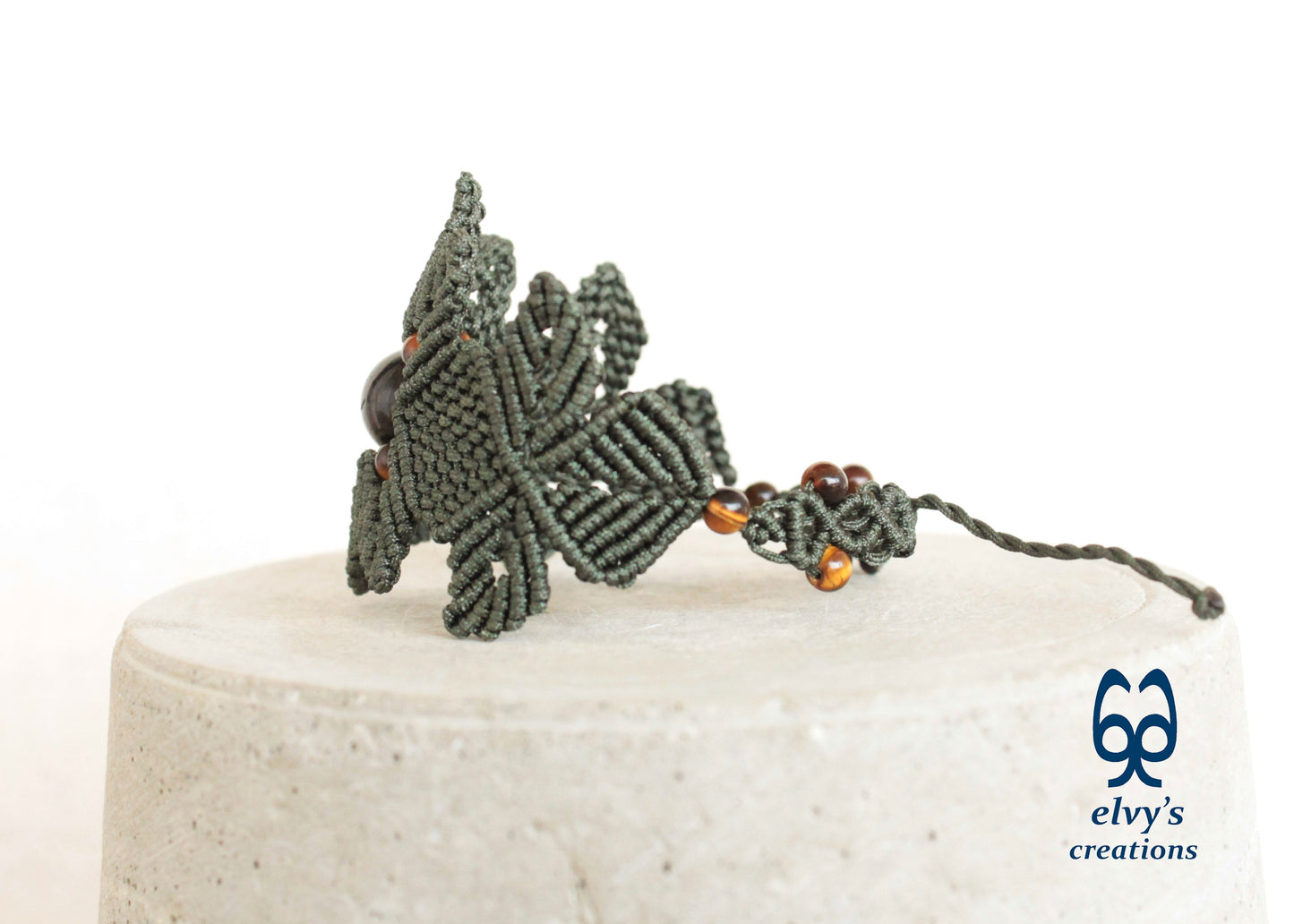 Green Macrame Bracelet Tiger's Eye Gemstones Adjustable Lace Bracelet Birthday Gift for Women