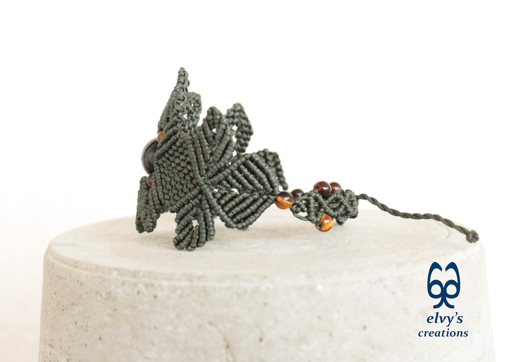 Green Macrame Bracelet Tiger's Eye Gemstones Adjustable Lace Bracelet Birthday Gift for Women