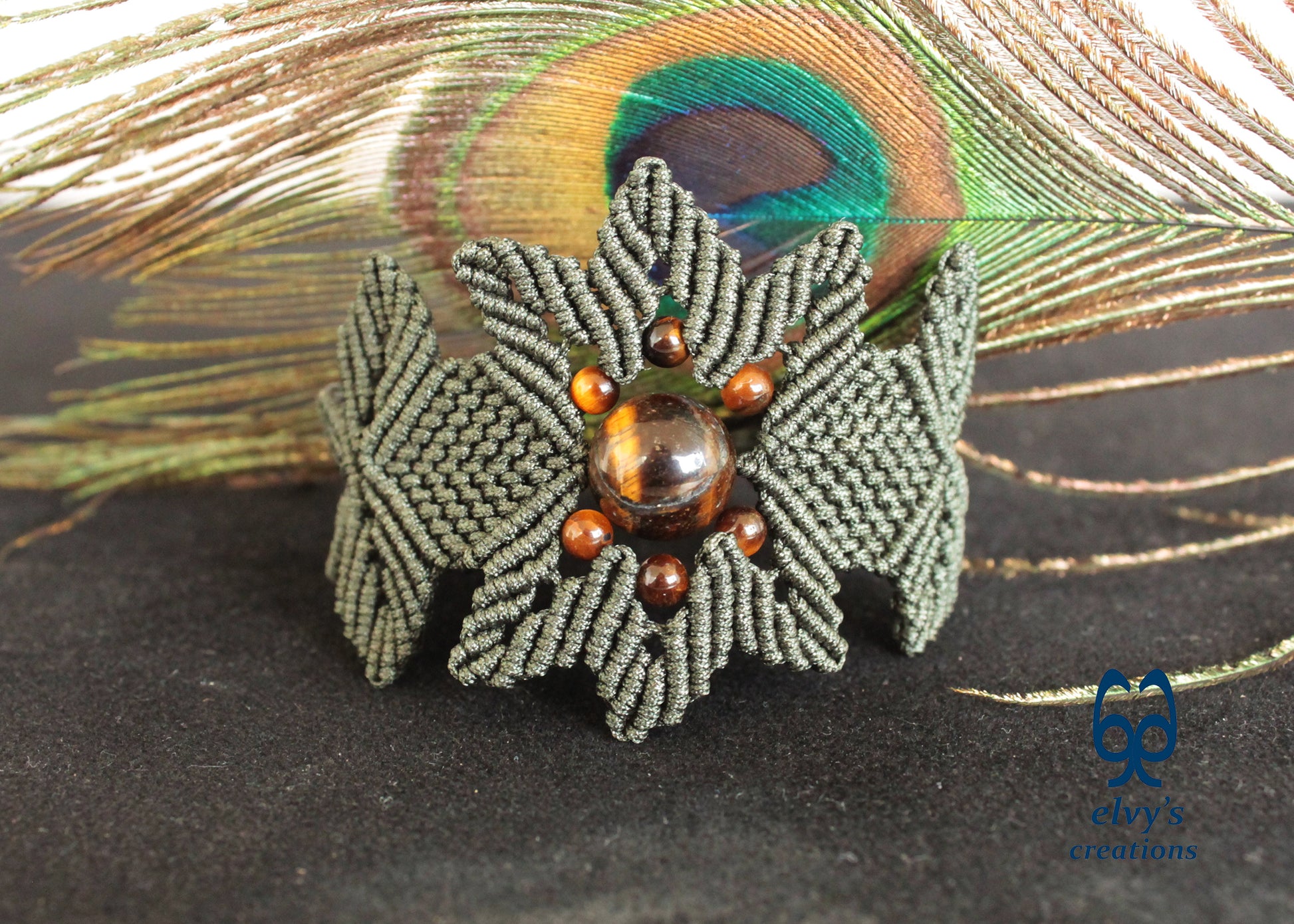 Green Macrame Bracelet Tiger's Eye Gemstones Adjustable Lace Bracelet Birthday Gift for Women