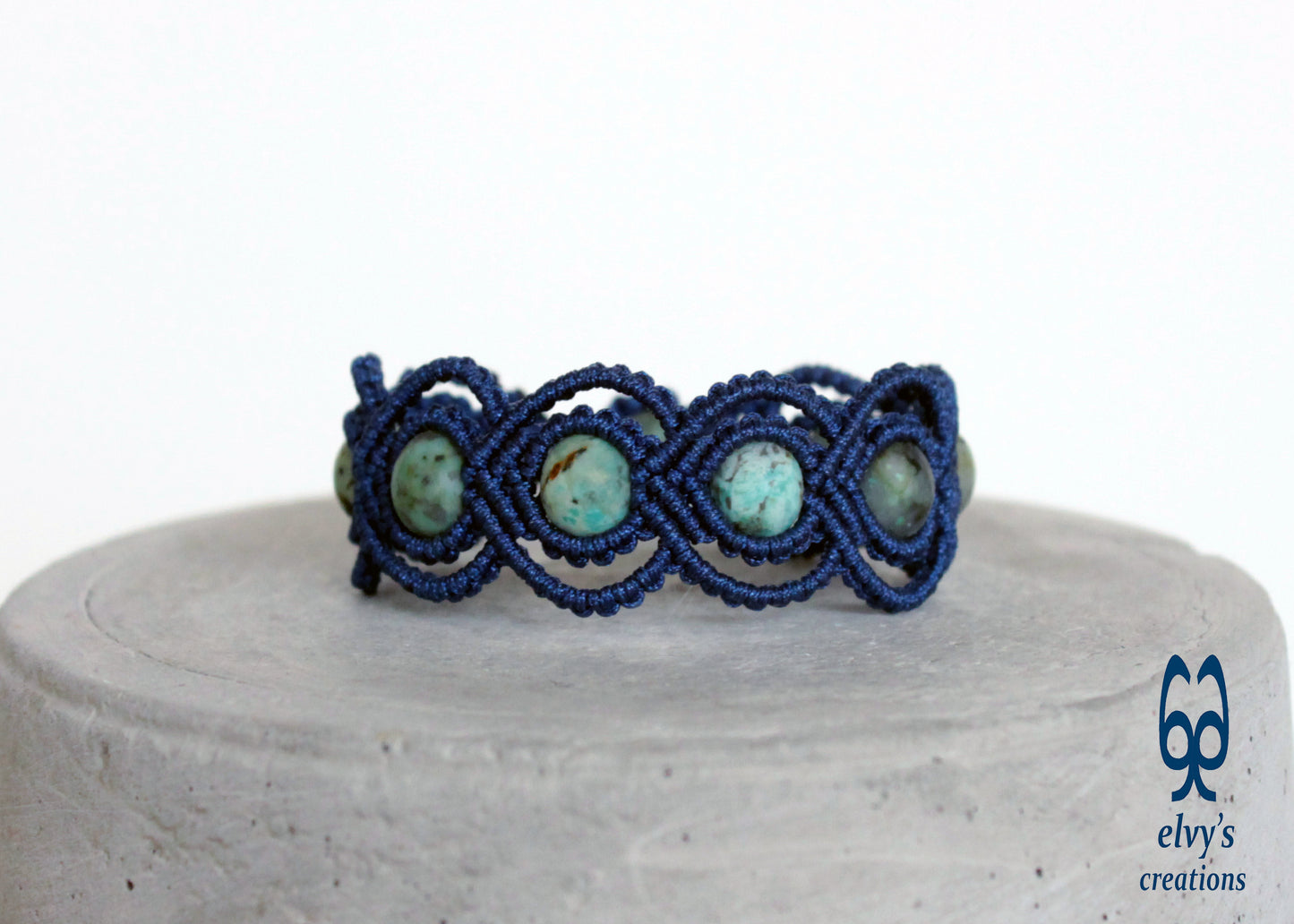 Blue Macrame Bracelet With Turquoise Gemstones