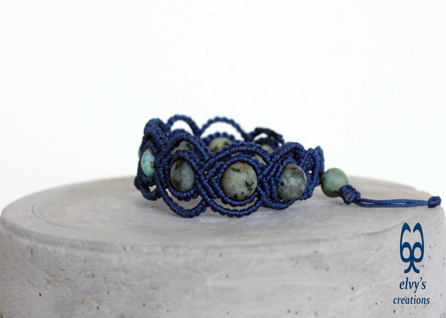 Blue Macrame Bracelet With Turquoise Gemstones