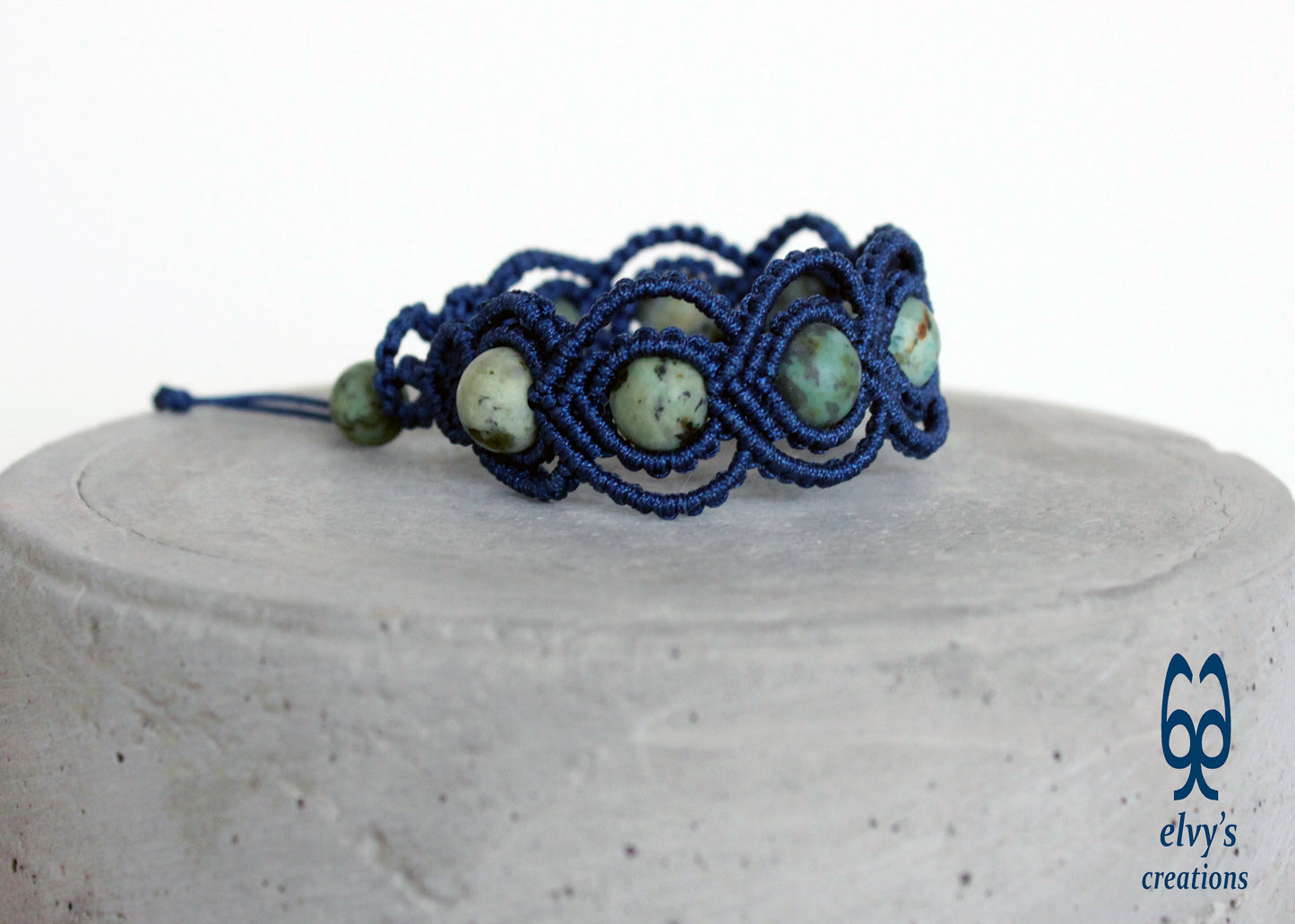 Blue Macrame Bracelet With Turquoise Gemstones