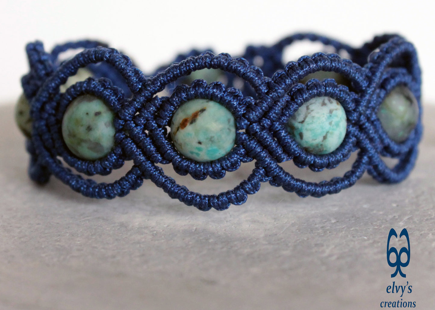 Blue Macrame Bracelet With Turquoise Gemstones