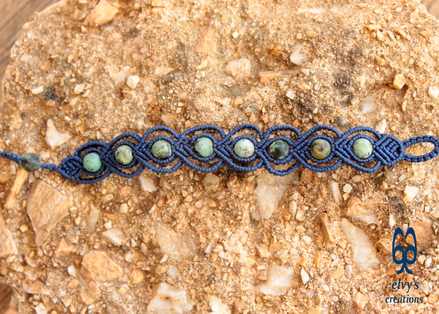 Blue Beaded Macrame Cuff  Bracelet With Natural Turquoise Gems Healer Collection Bracelet Gift for her