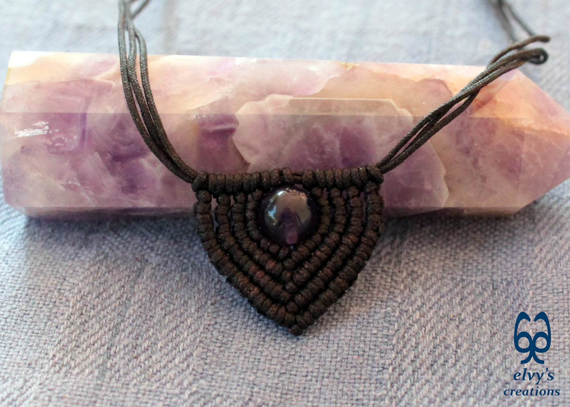 Amethyst Macrame Necklace, Beaded Macrame Choker, Unique Birthday Gift for Women or Men