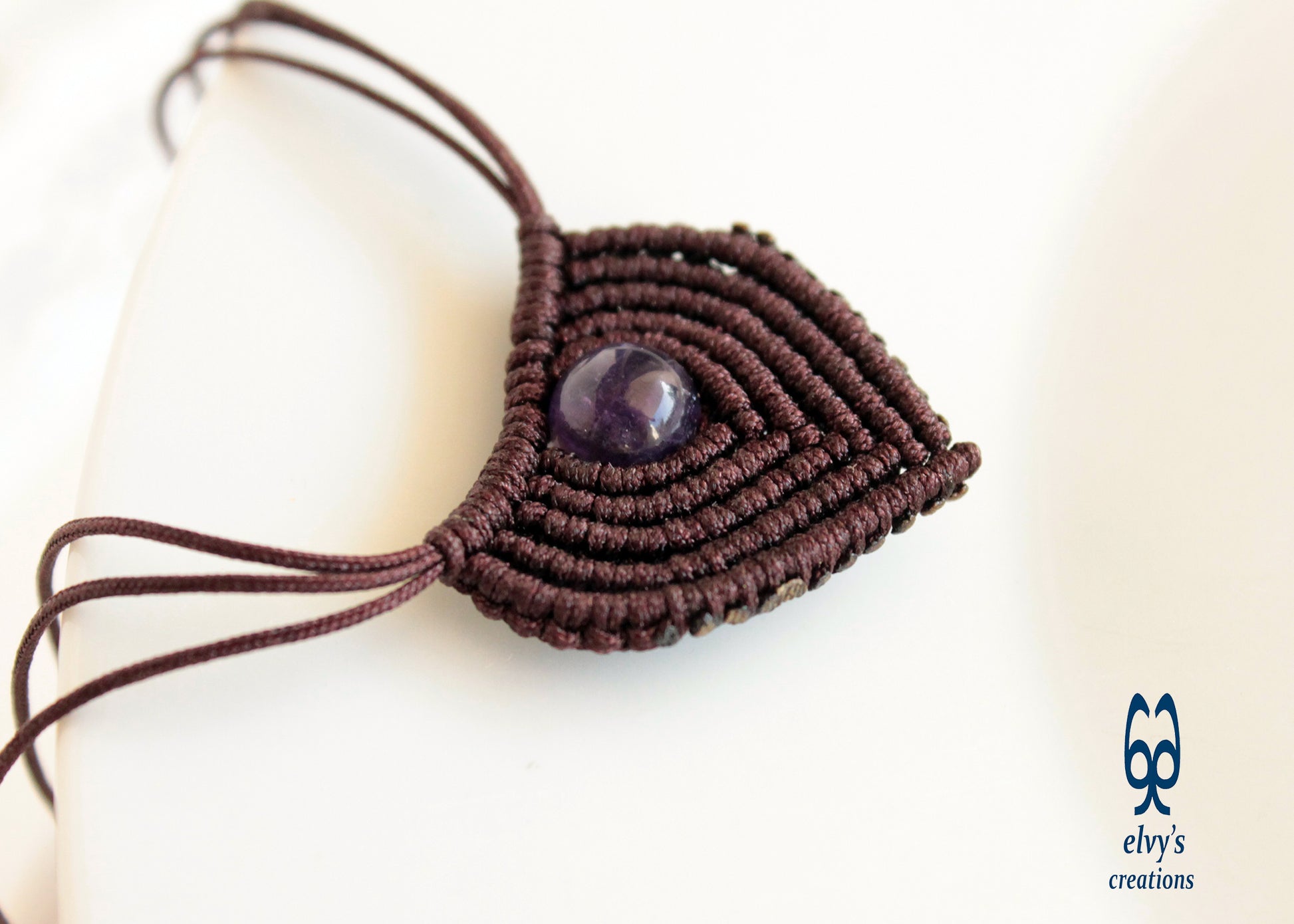 Unisex Brown Amethyst and Blue Apatite Macrame Beaded Necklace