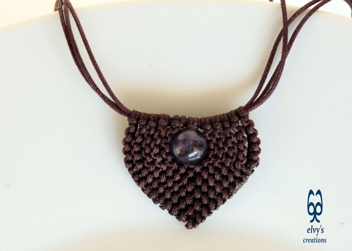 Unisex Brown Amethyst and Blue Apatite Macrame Beaded Necklace