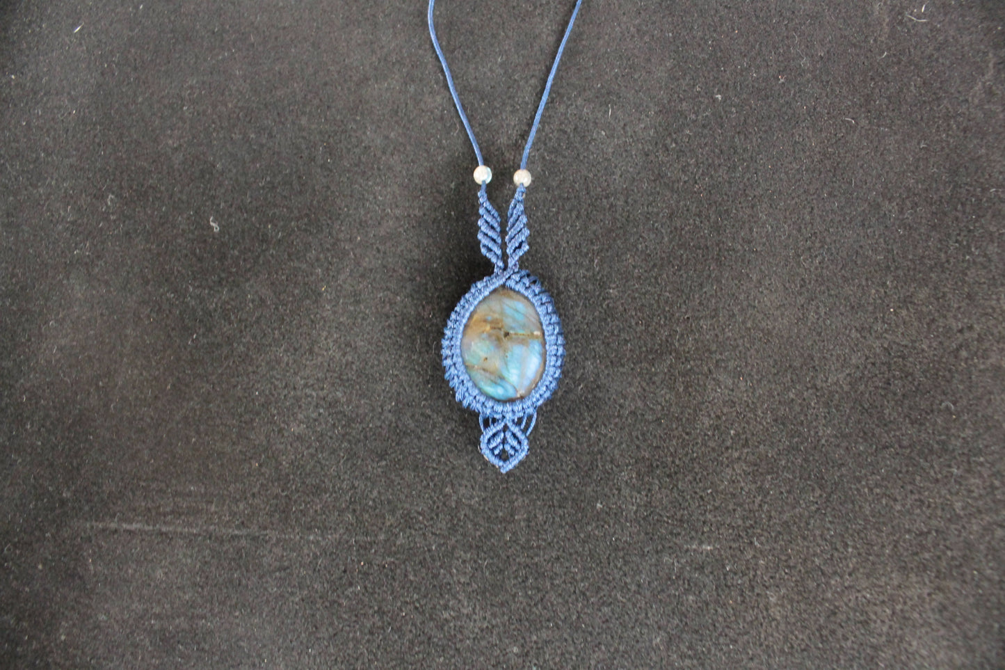 Blue Macrame Necklace Labradorite Pendant Lace Macrame Wrapped Gemstone