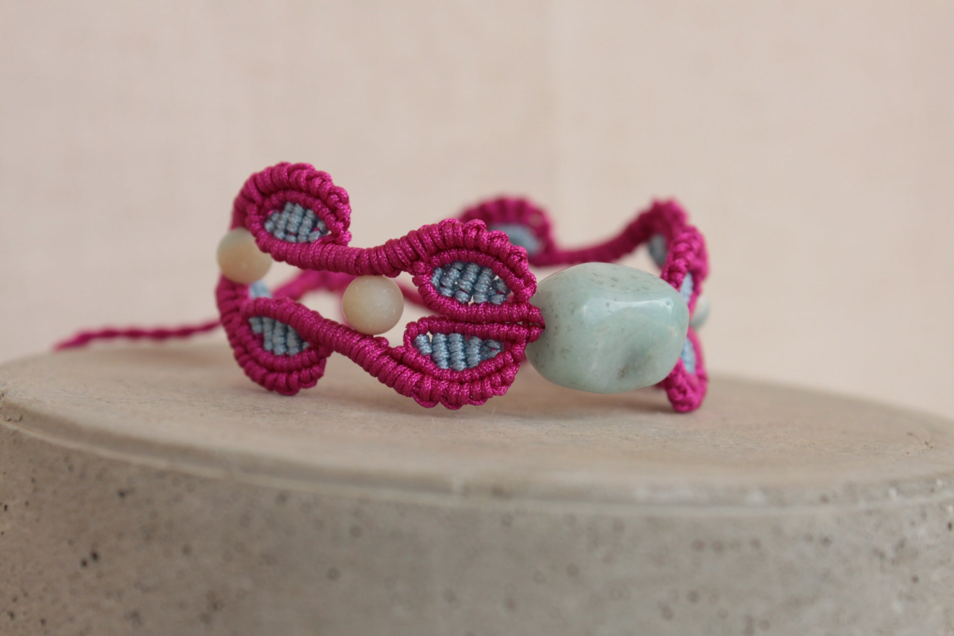 Blue Macrame Bracelet with Amazonite Gemstone Adjustable Unique Birthday Gift for Women