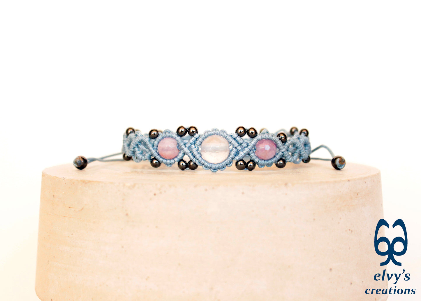 Purple Macrame Bracelet with Crystal Quartz Gemstones