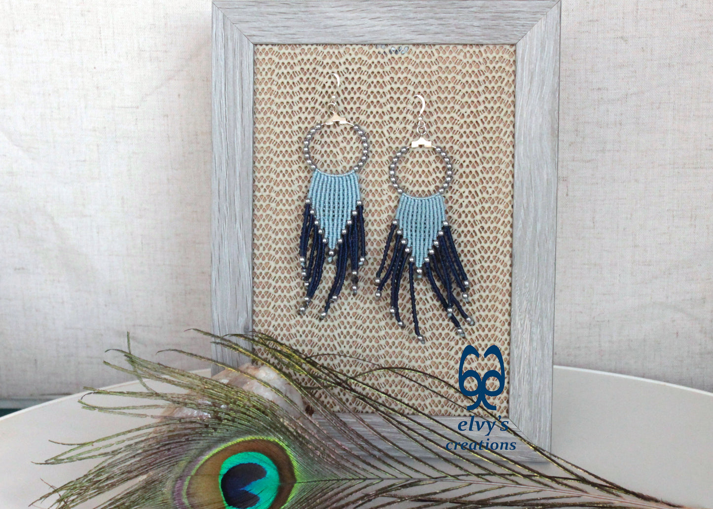 Handmade Macrame Earrings, Hematite Gemstone Bead Hoop Earrings, Unique Birthday Gift for Women