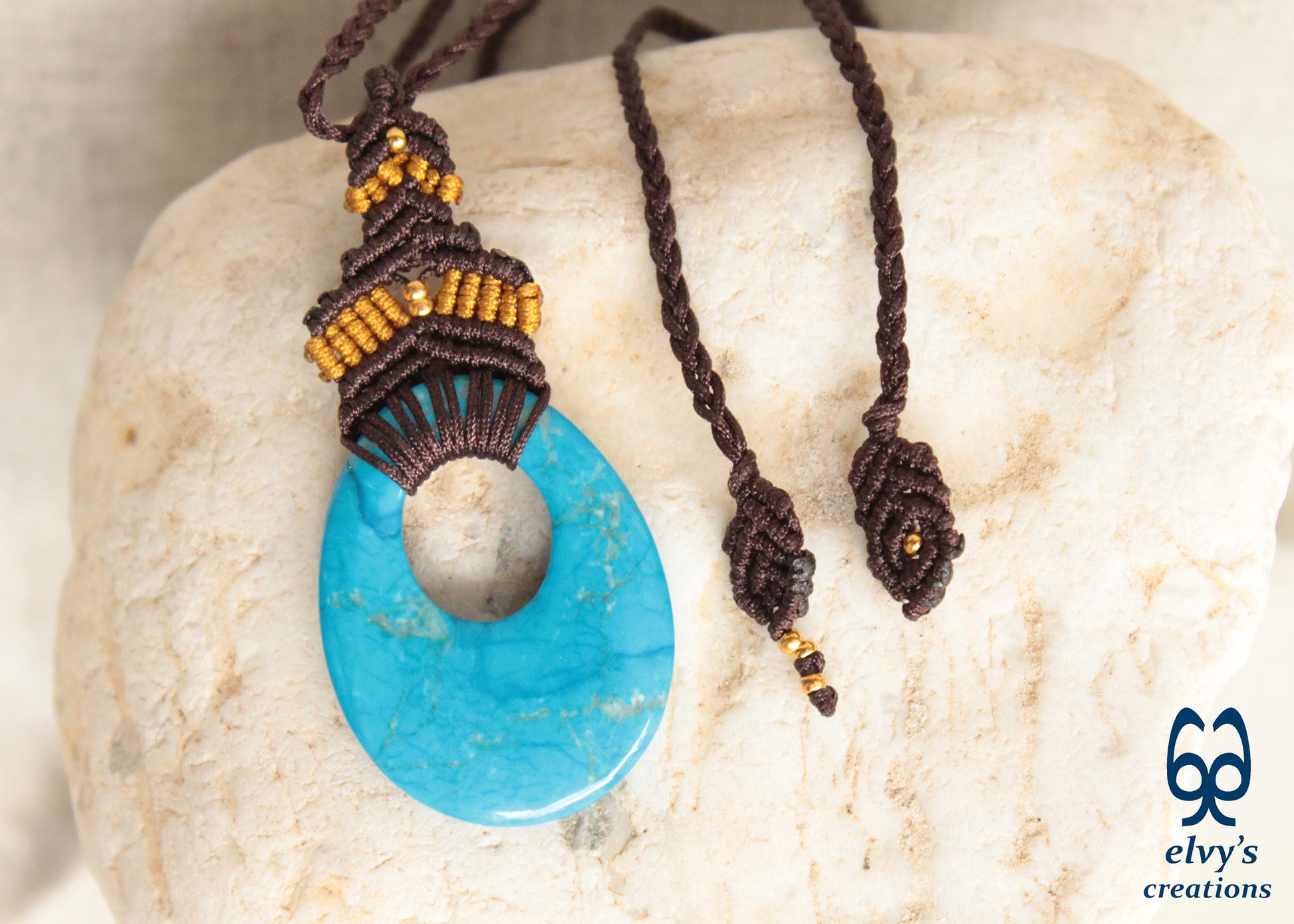 Turquoise Macrame Necklace, Beaded Macrame Choker, Unique Birthday Gift for Women