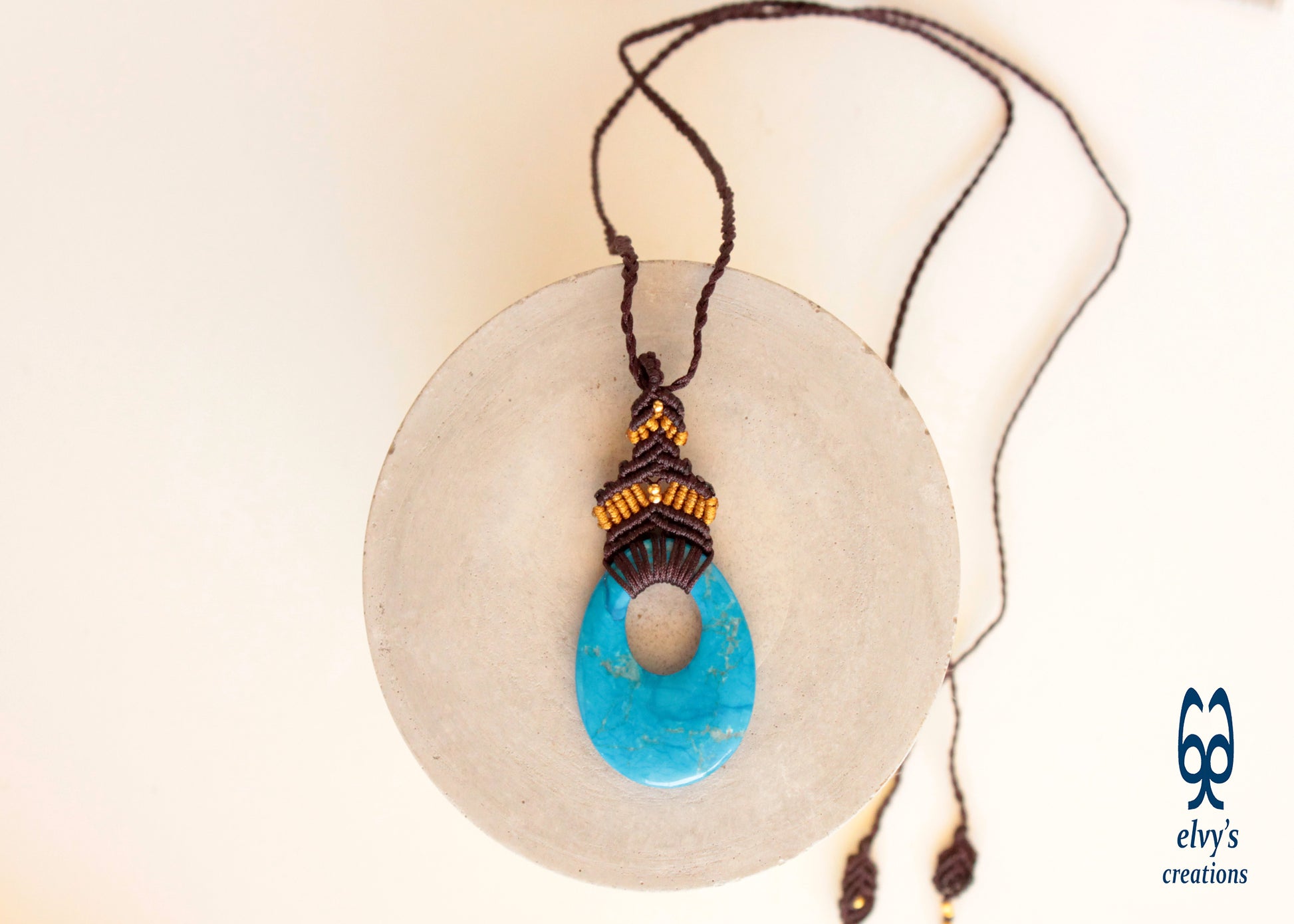 Unisex Turquoise Necklace Woven Macrame Pendant