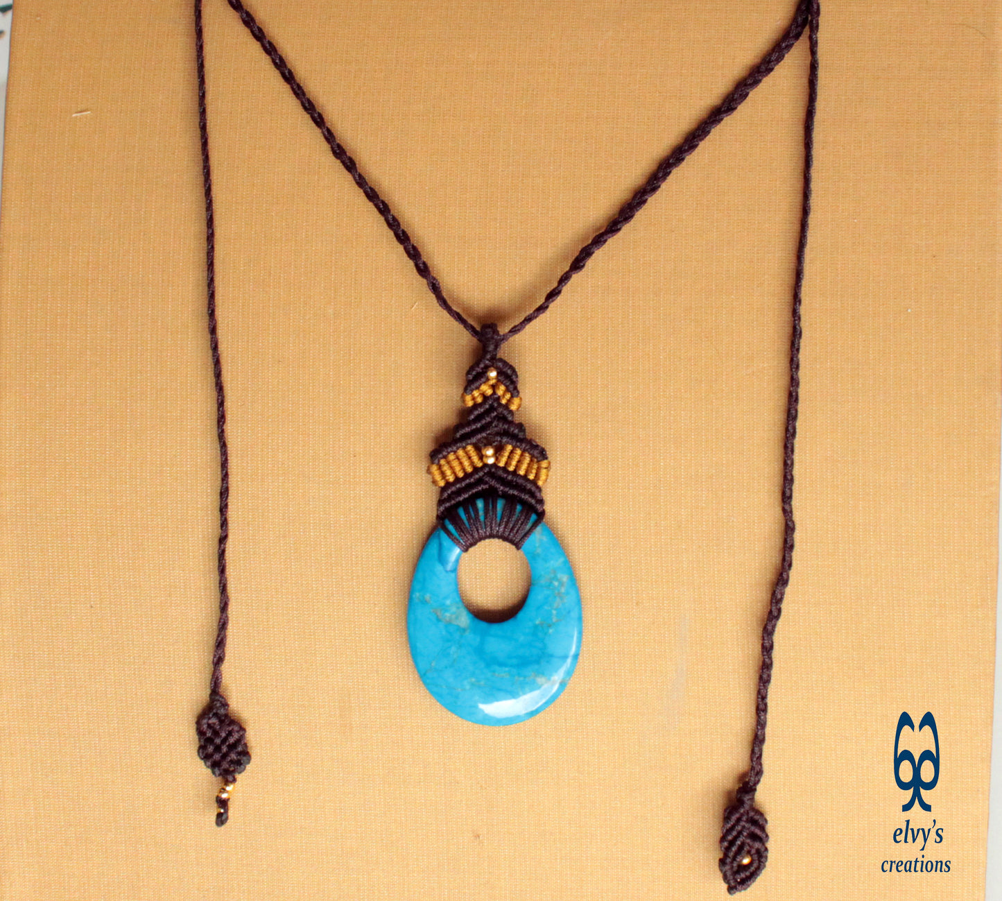 Unisex Turquoise Necklace Woven Macrame Pendant