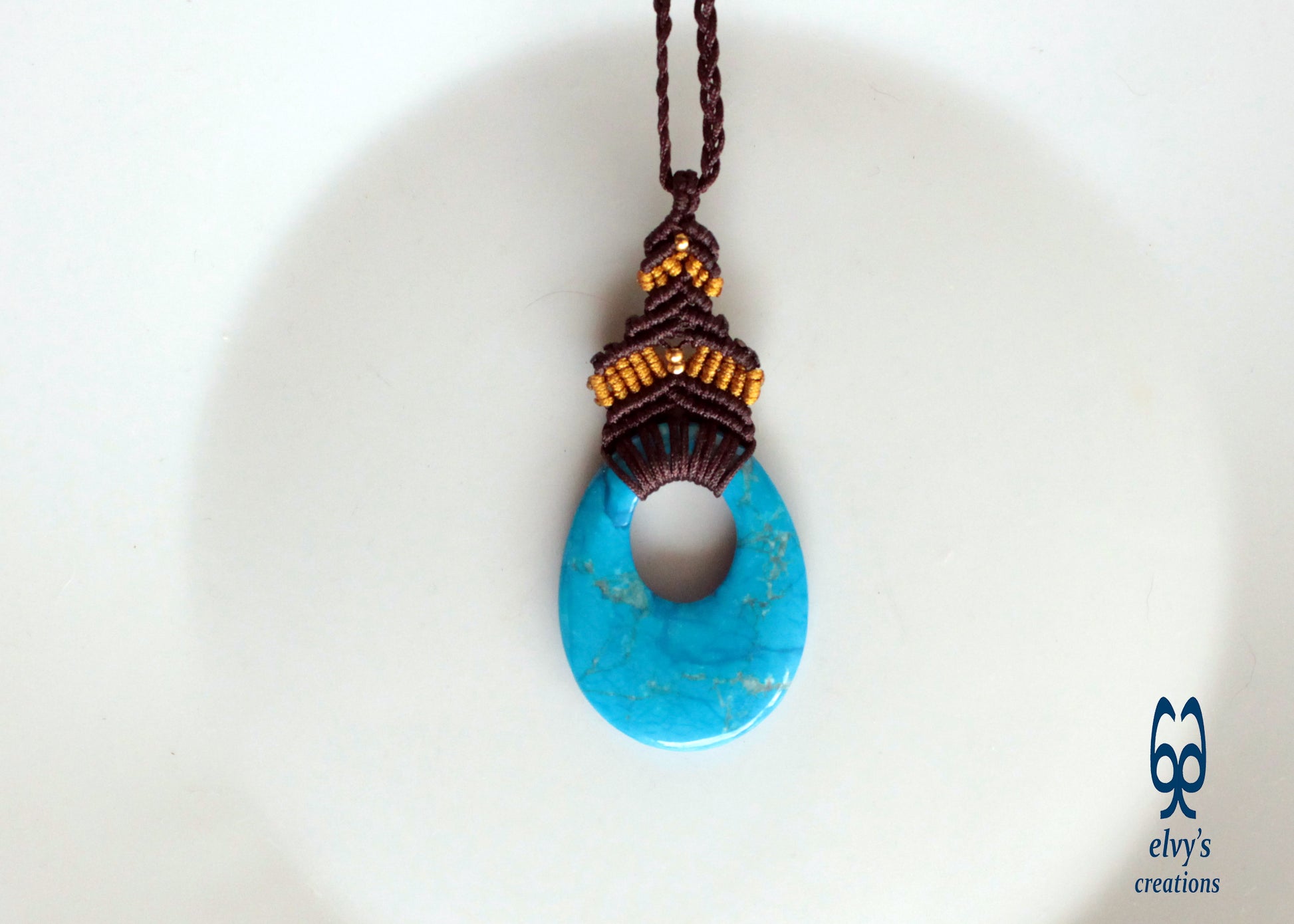 Unisex Turquoise Necklace Woven Macrame Pendant