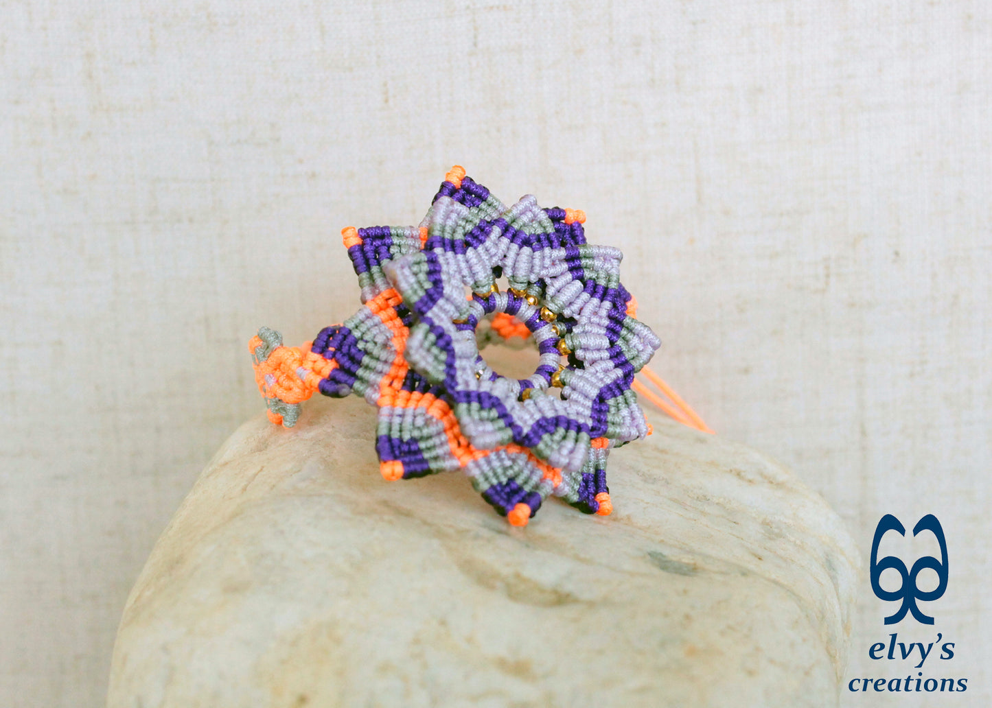 Handmade Macrame Bracelet, Gemstone Beaded Mandala Flower, Unique Birthday Gift for Women