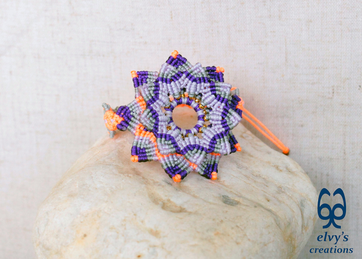 Handmade Macrame Bracelet, Gemstone Beaded Mandala Flower, Unique Birthday Gift for Women