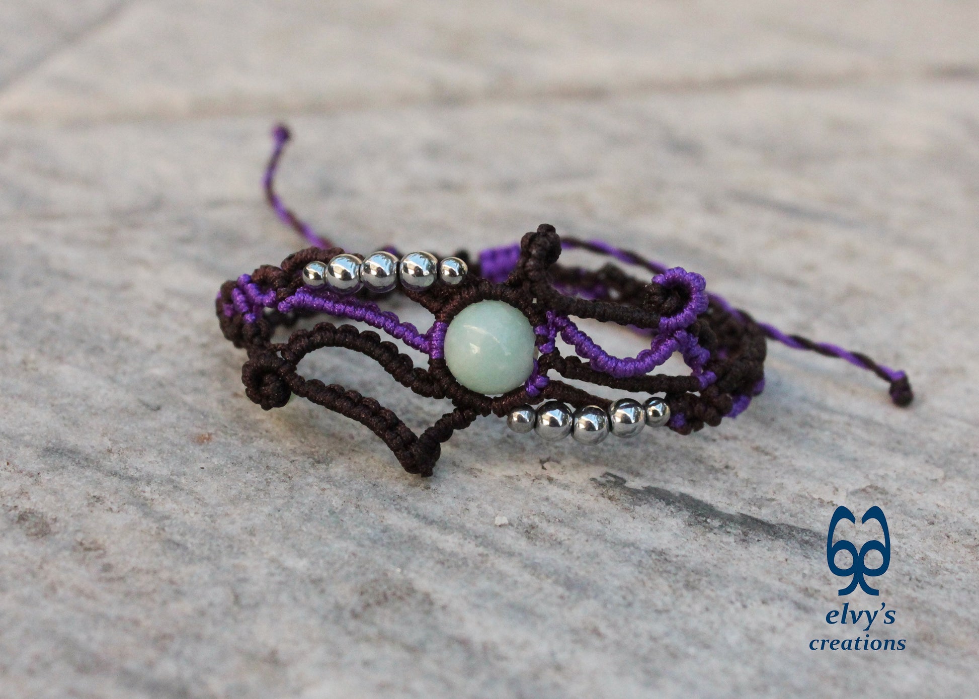 Purple Macrame Bracelet Aventurine Gemstones Brown Adjustable Lace Bracelet Birthday Gift for Women