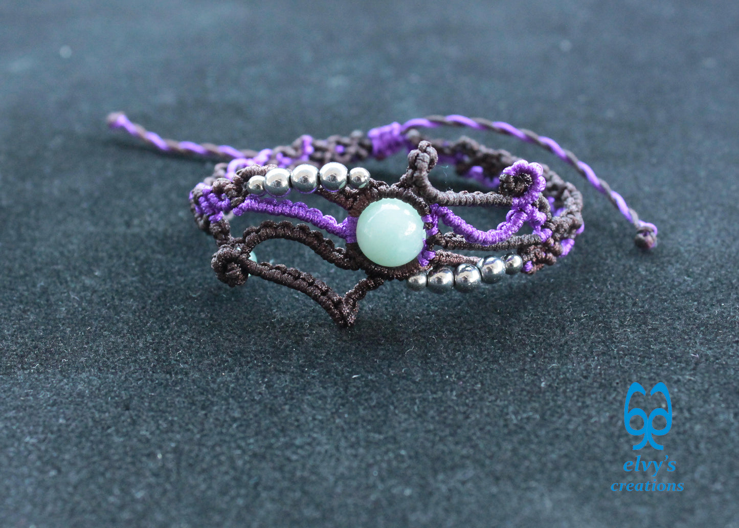 Purple Macrame Bracelet Aventurine Gemstones Brown Adjustable Lace Bracelet Birthday Gift for Women