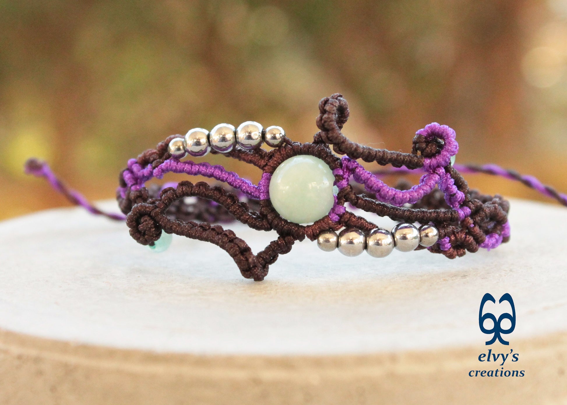 Purple Macrame Bracelet Aventurine Gemstones Brown Adjustable Lace Bracelet Birthday Gift for Women