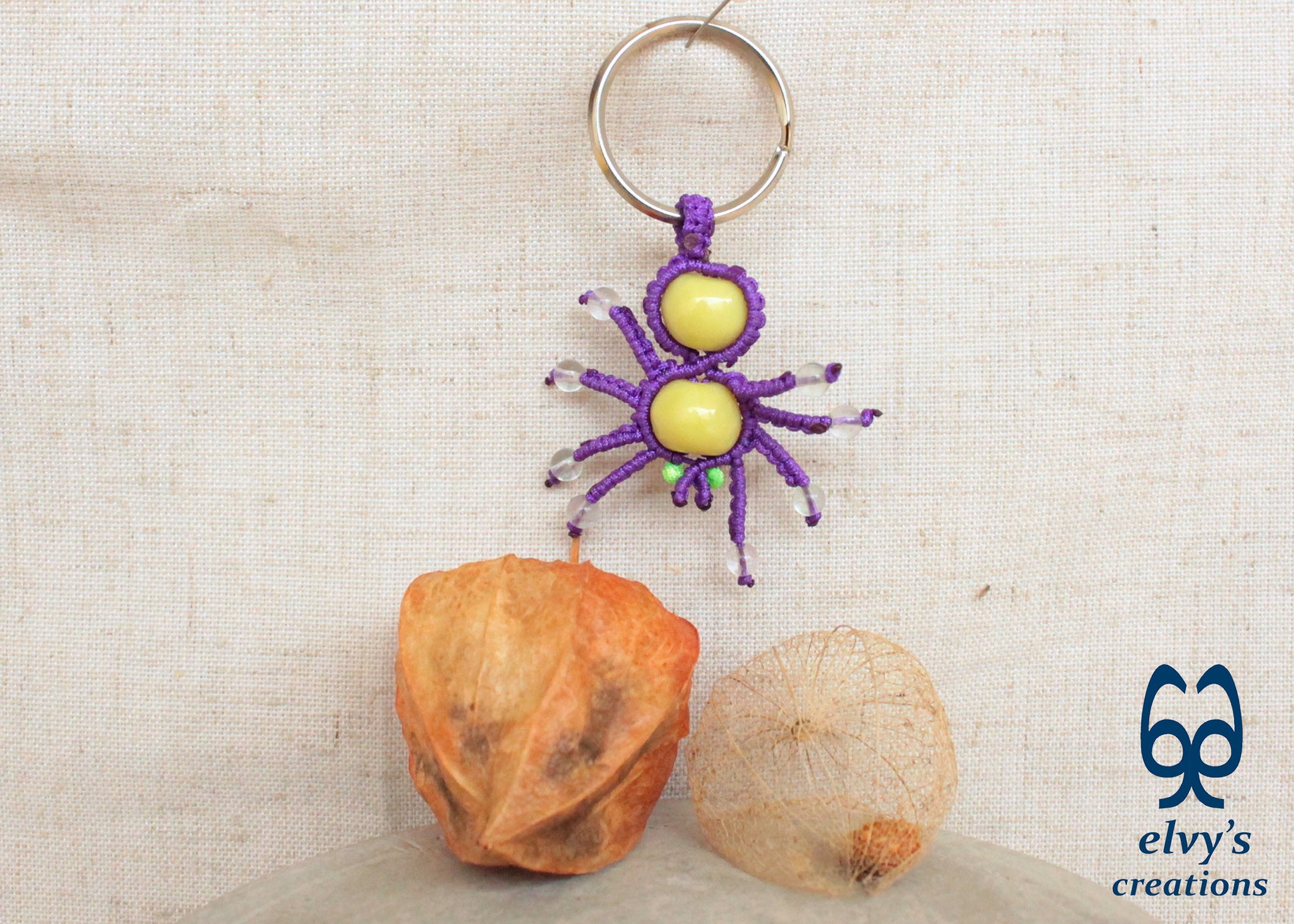 Handmade Spider Macrame Key Chain, Halloween Gift, Small Unique Gift for Woman and Man