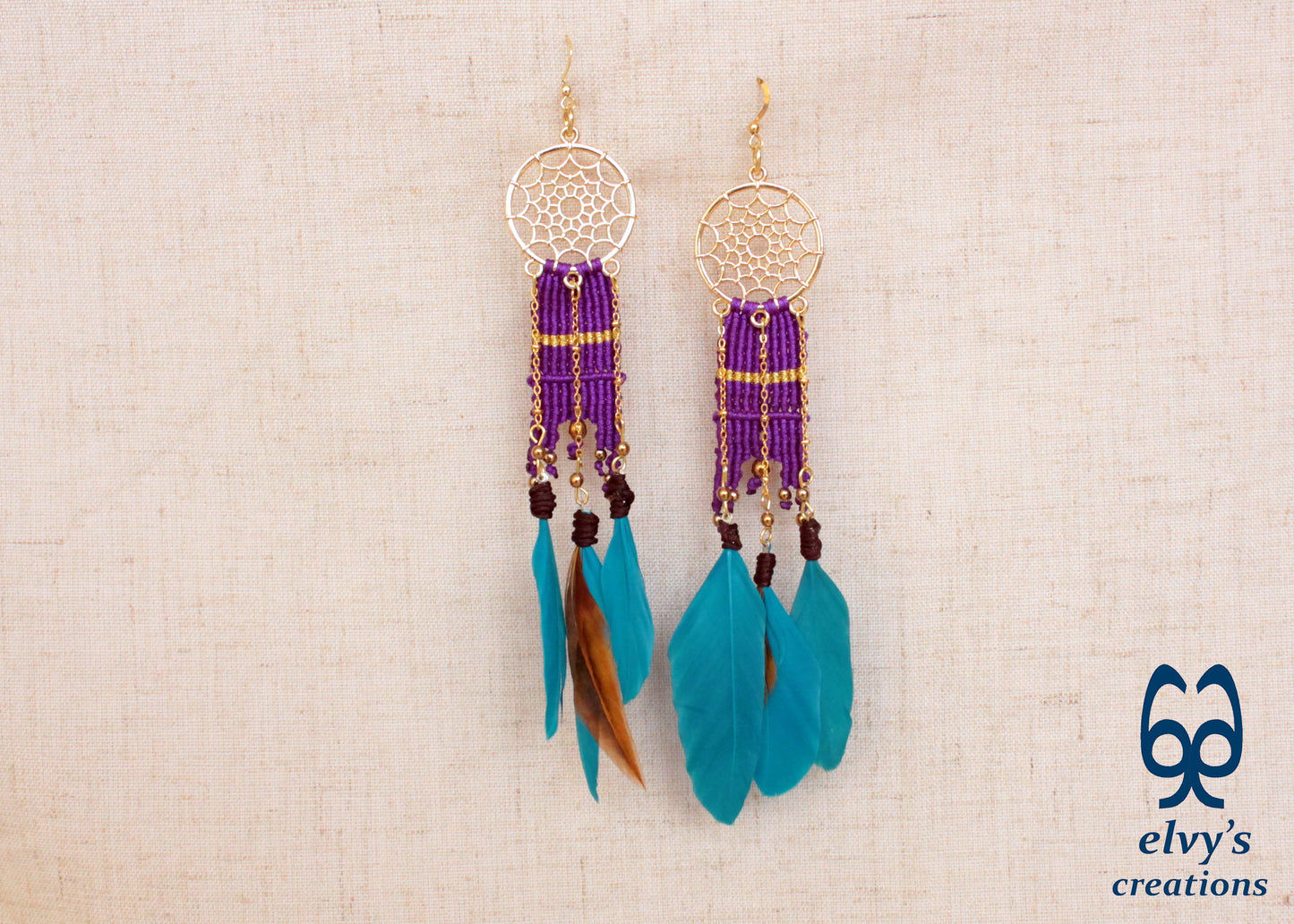 Purple Macrame Beaded Earrings, Hematite Gemstone Beads, Silver Dangle Earrings, Birthday Gift for Women