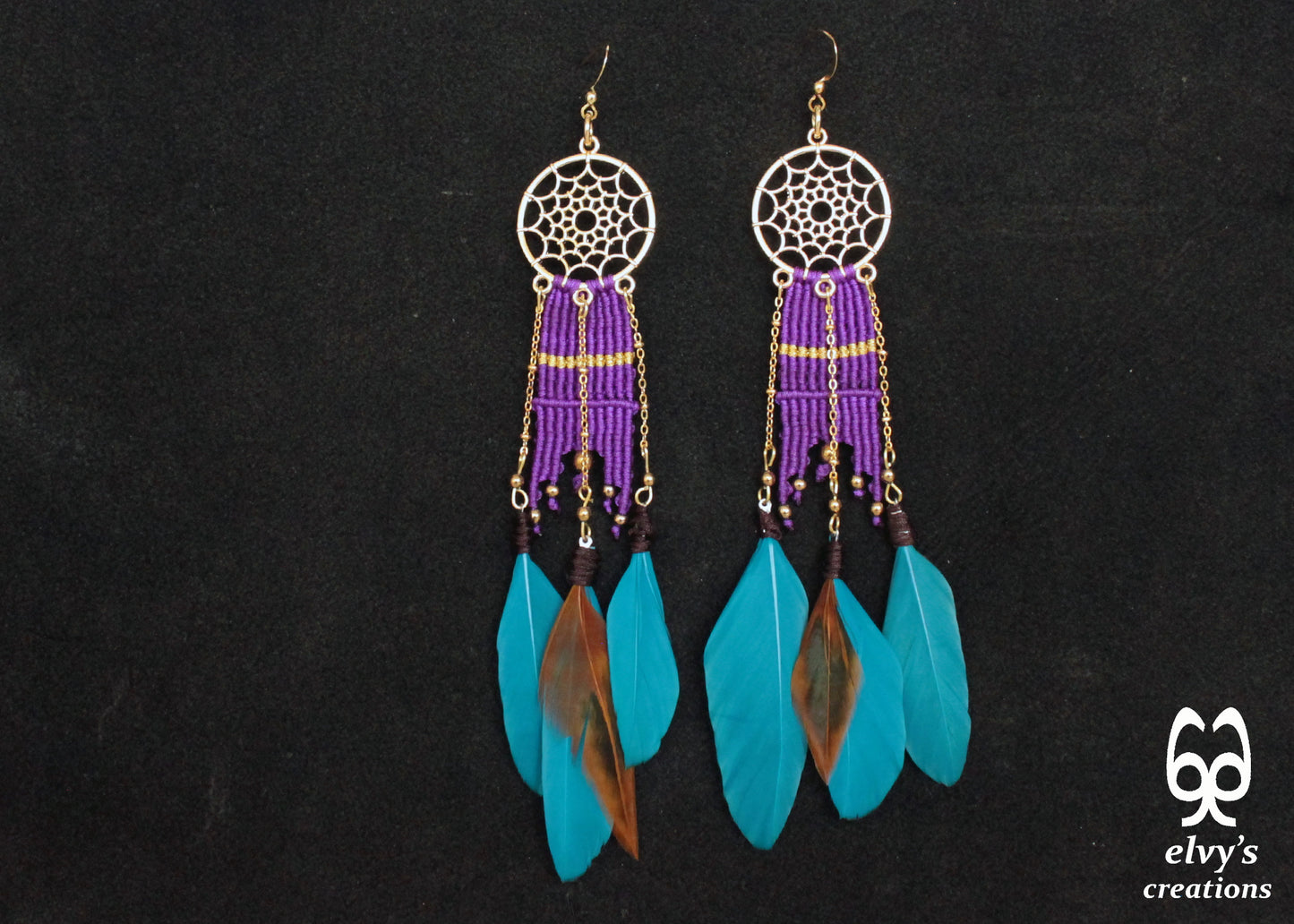 Purple Macrame Beaded Earrings, Hematite Gemstone Beads, Silver Dangle Earrings, Birthday Gift for Women