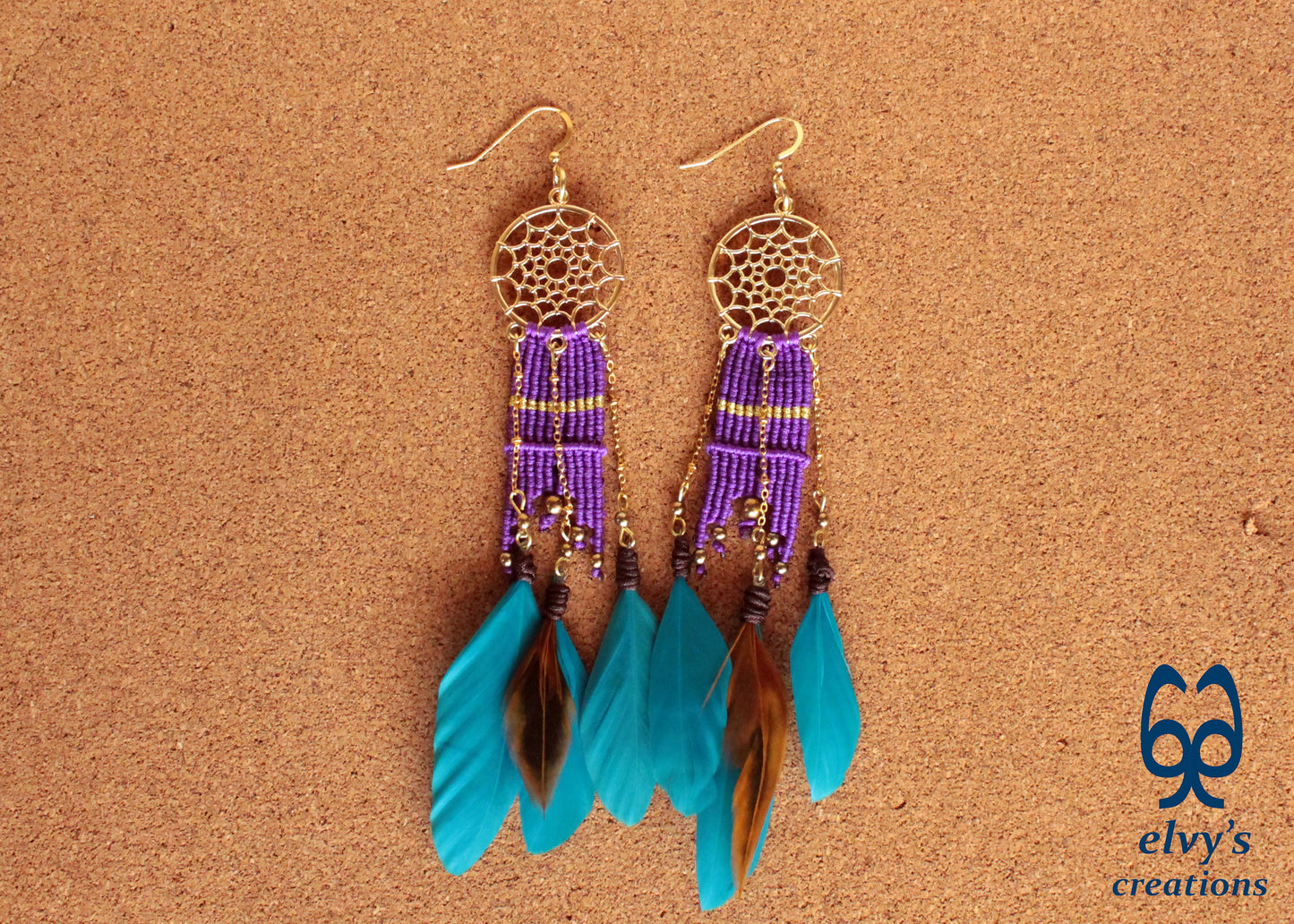 Purple Macrame Beaded Earrings, Hematite Gemstone Beads, Silver Dangle Earrings, Birthday Gift for Women