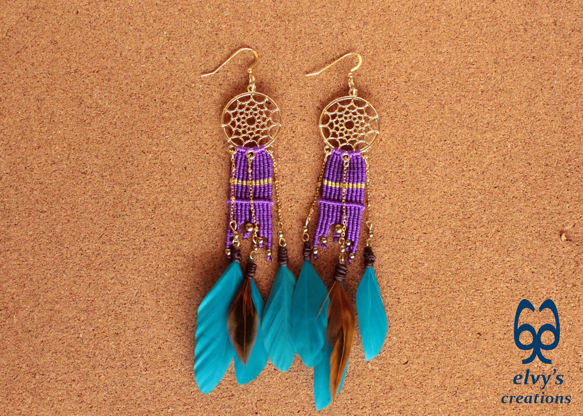 Purple Macrame Beaded Earrings, Hematite Gemstone Beads, Silver Dangle Earrings, Birthday Gift for Women