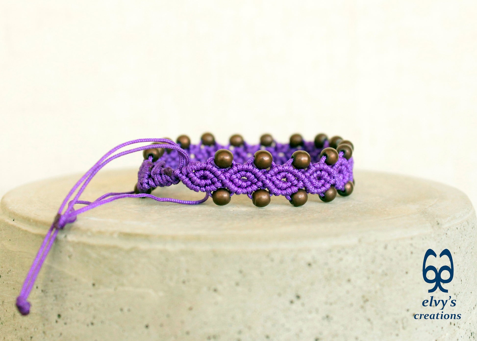 Purple Macrame Bracelet with Hematite Gemstone Beaded Cuff, Unique Birthday Gift for Women