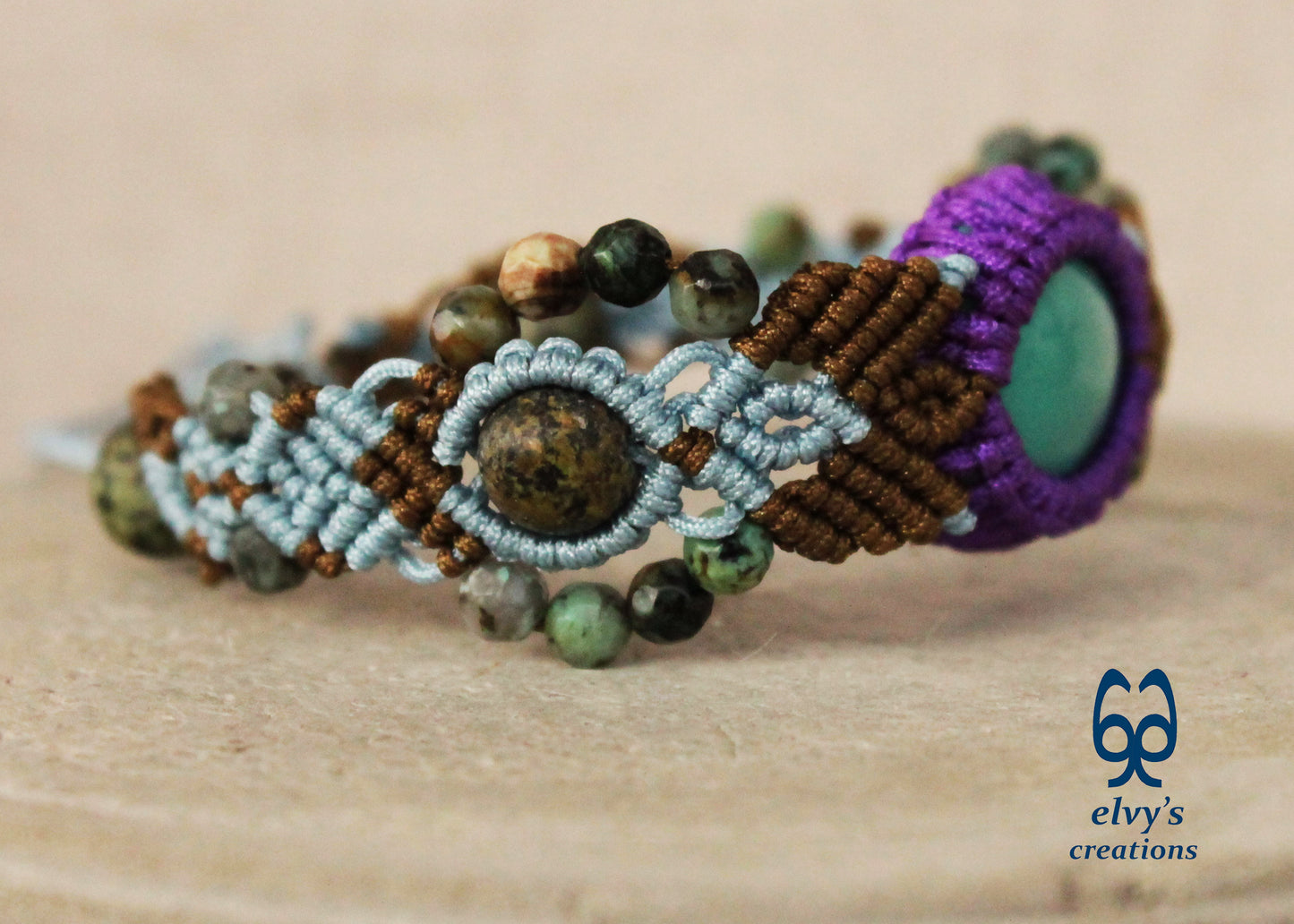 Blue Macrame Bracelet Turquoise Lace Wrapped Gemstone Adjustable Bracelet