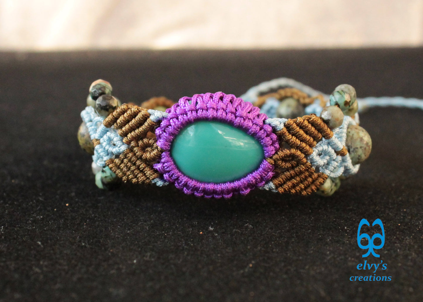 Blue Macrame Bracelet Turquoise Lace Wrapped Gemstone Adjustable Bracelet