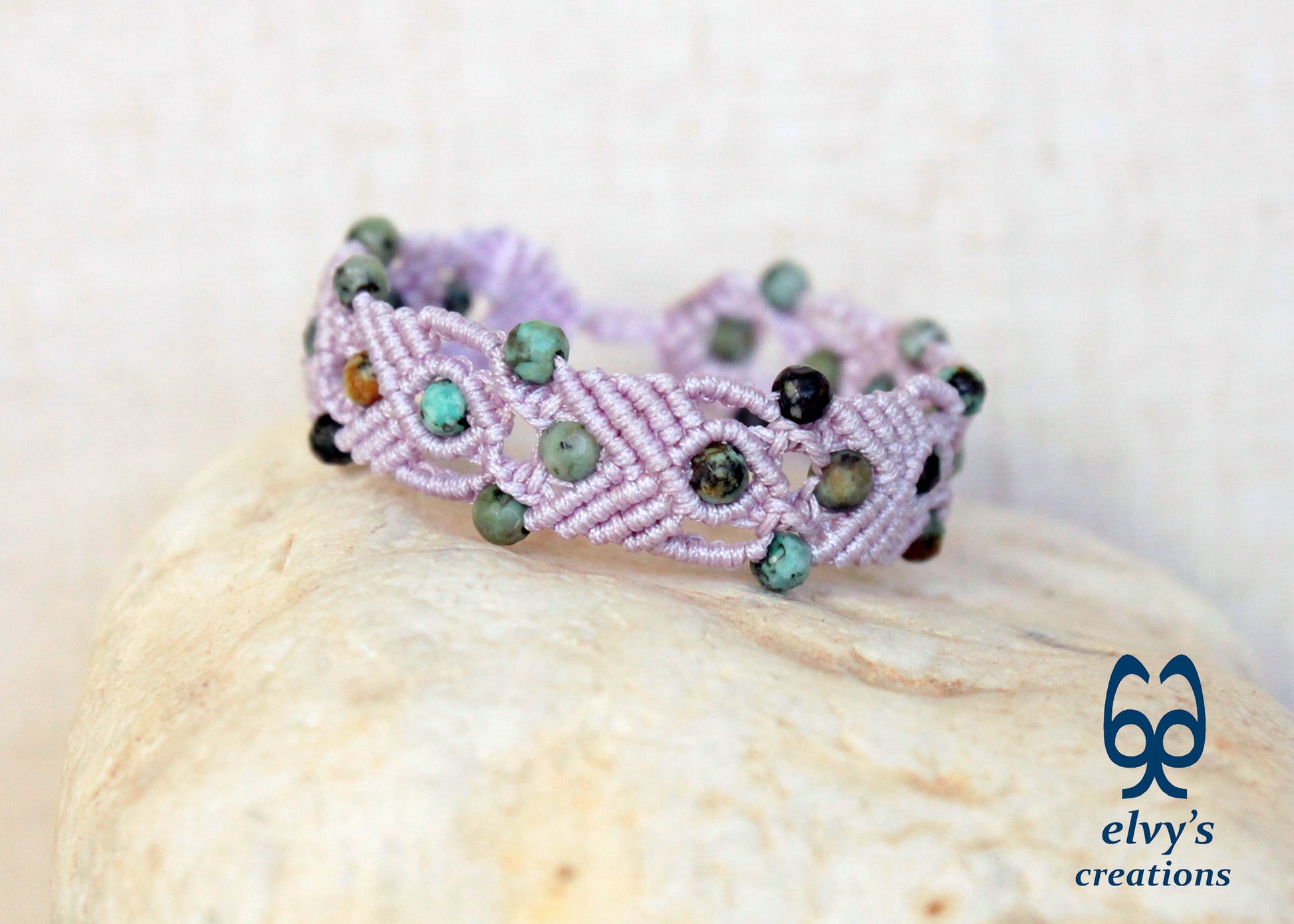 Turquoise Macrame Bracelet, Gemstone Beaded Cuff, Unique Birthday Gift for Women or Men