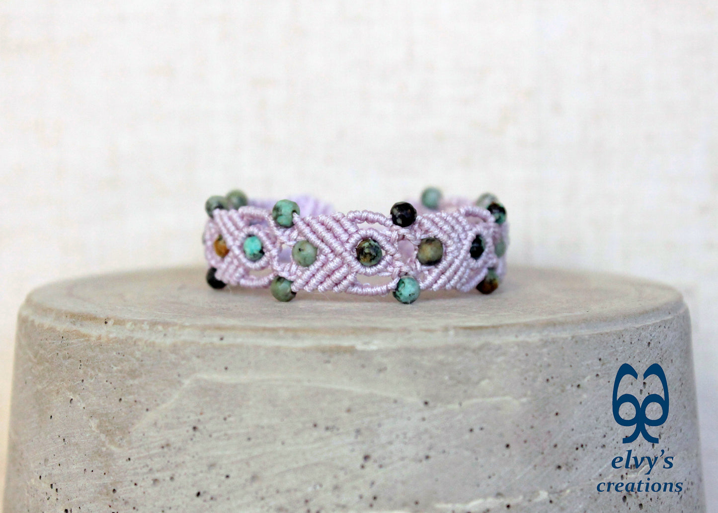 Turquoise Macrame Bracelet, Gemstone Beaded Cuff, Unique Birthday Gift for Women or Men