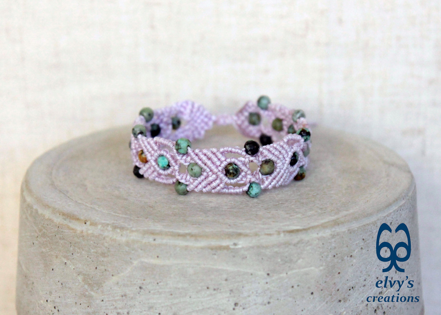 Turquoise Macrame Bracelet, Gemstone Beaded Cuff, Unique Birthday Gift for Women or Men