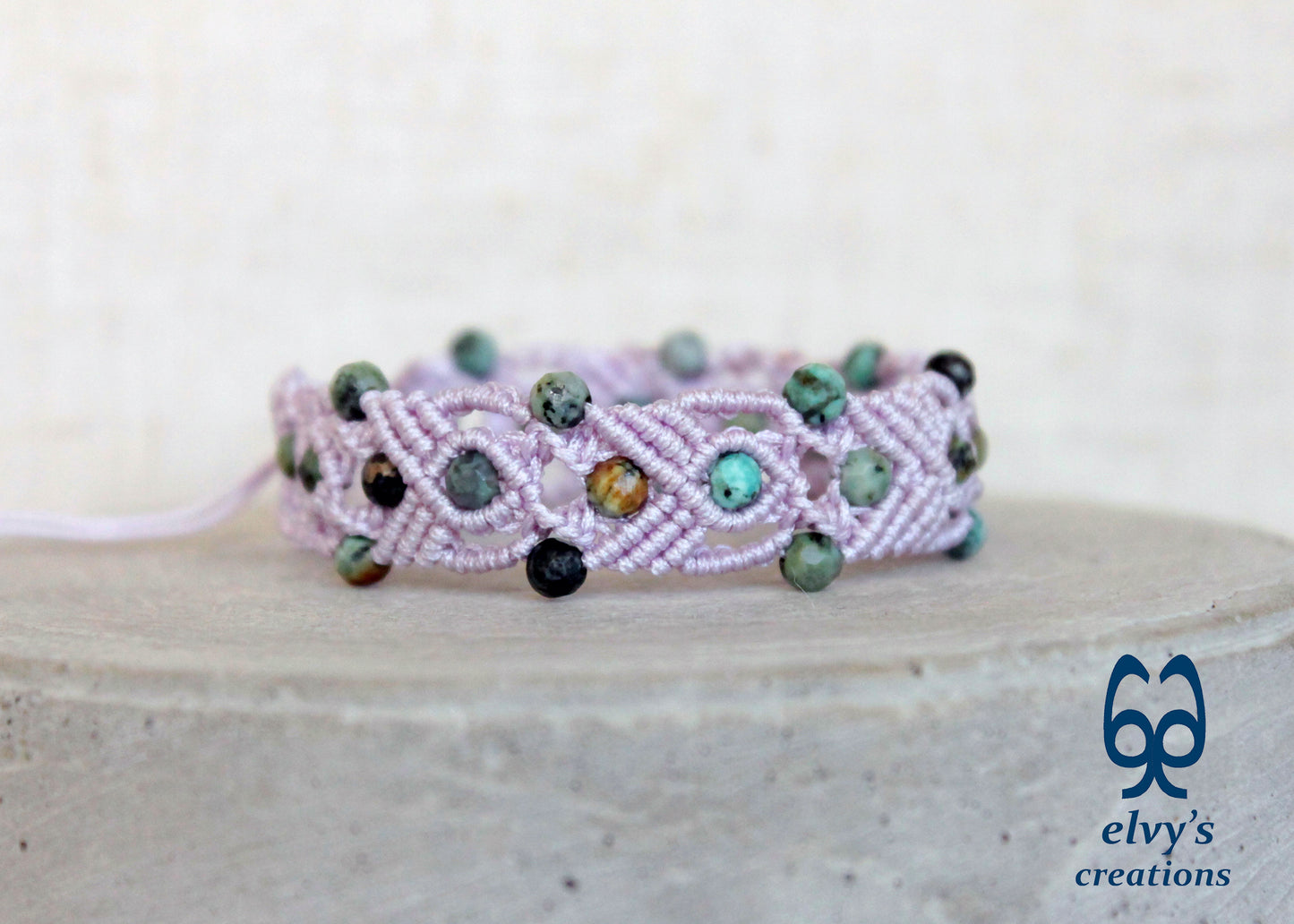 Turquoise Macrame Bracelet, Gemstone Beaded Cuff, Unique Birthday Gift for Women or Men