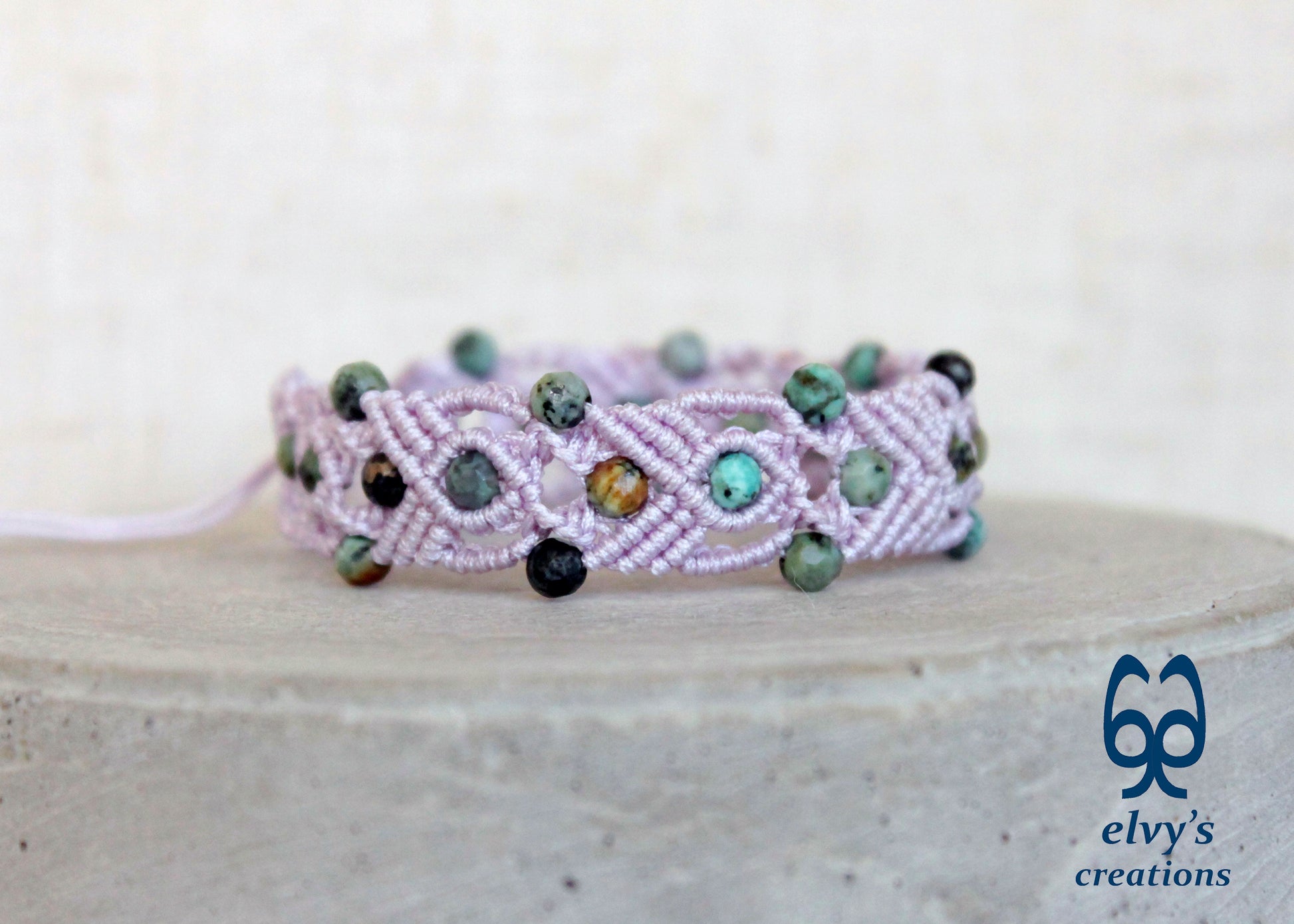 Turquoise Macrame Bracelet, Gemstone Beaded Cuff, Unique Birthday Gift for Women or Men