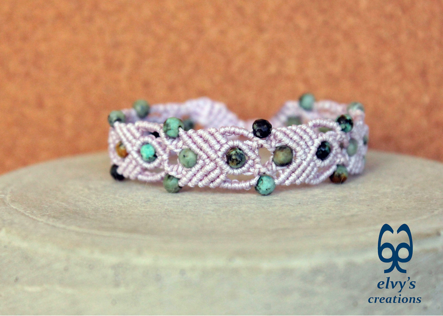Turquoise Macrame Bracelet, Gemstone Beaded Cuff, Unique Birthday Gift for Women or Men