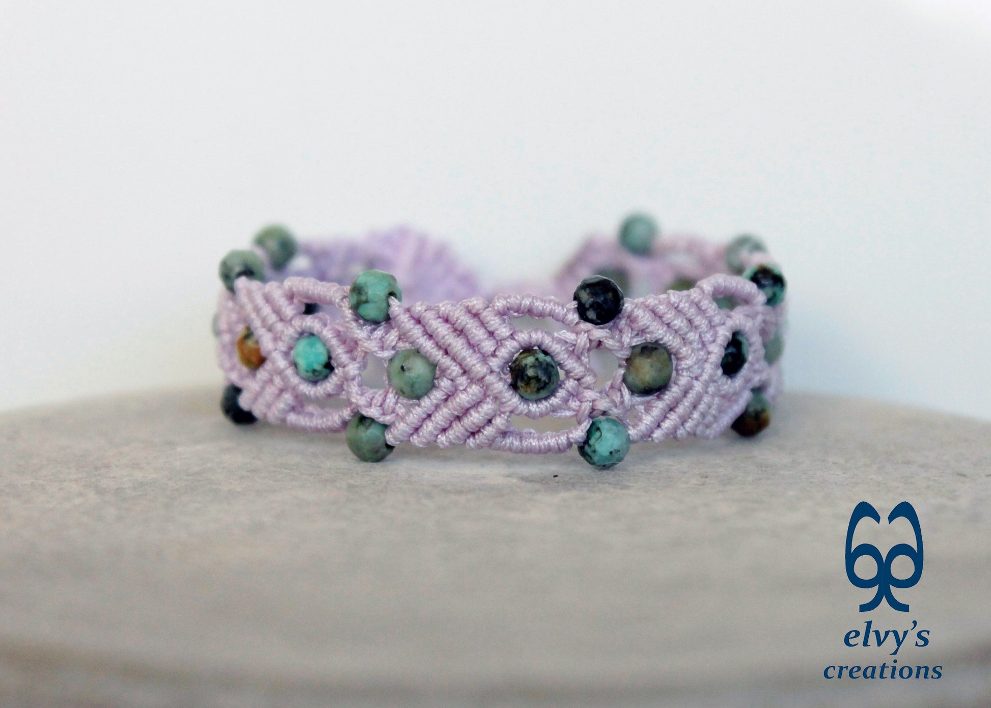 Turquoise Macrame Bracelet, Gemstone Beaded Cuff, Unique Birthday Gift for Women or Men