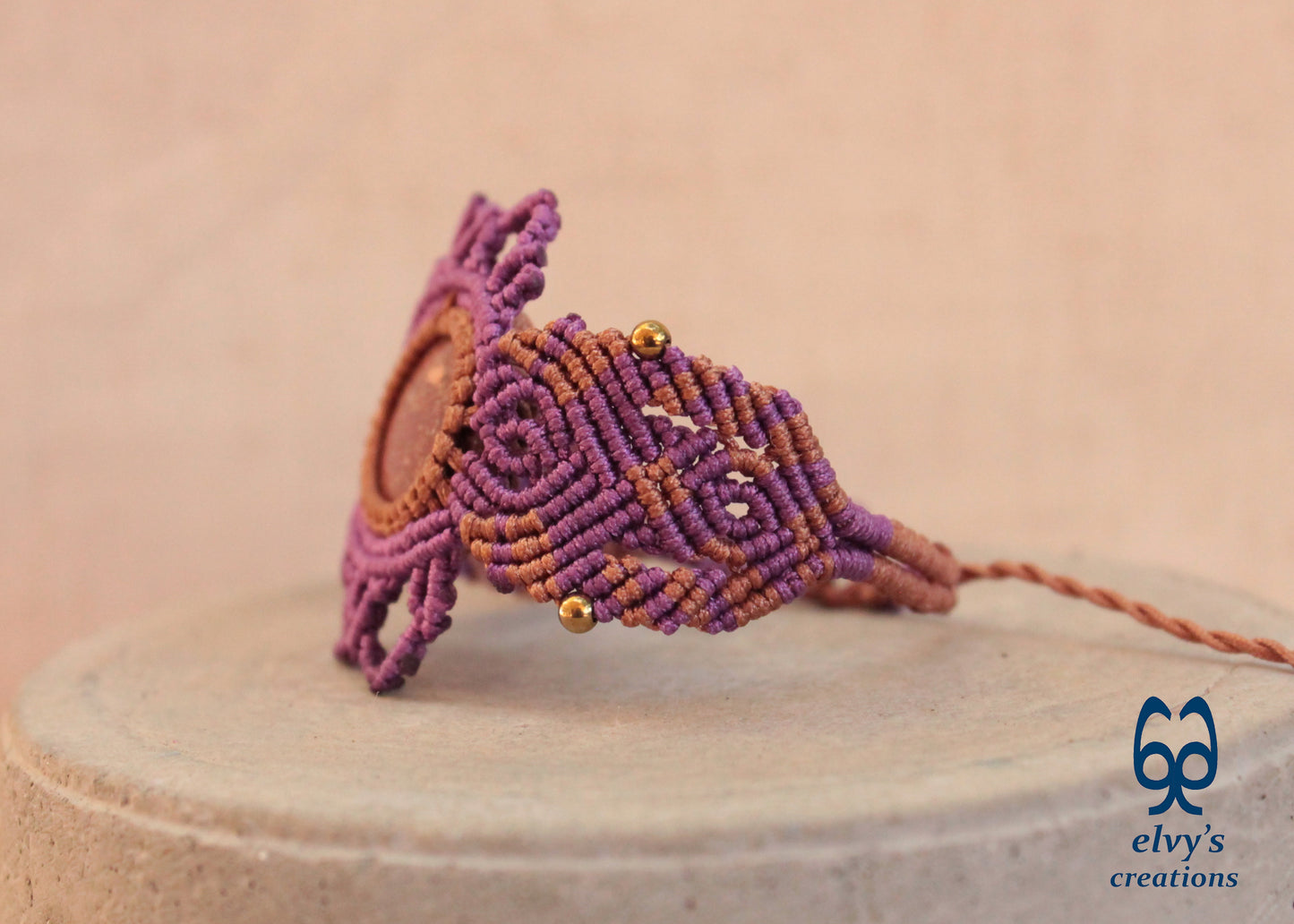 Purple Handmade Macrame Bracelet,  Red Jasper Gemstone Beaded Cuff, Unique Birthday Gift for Women