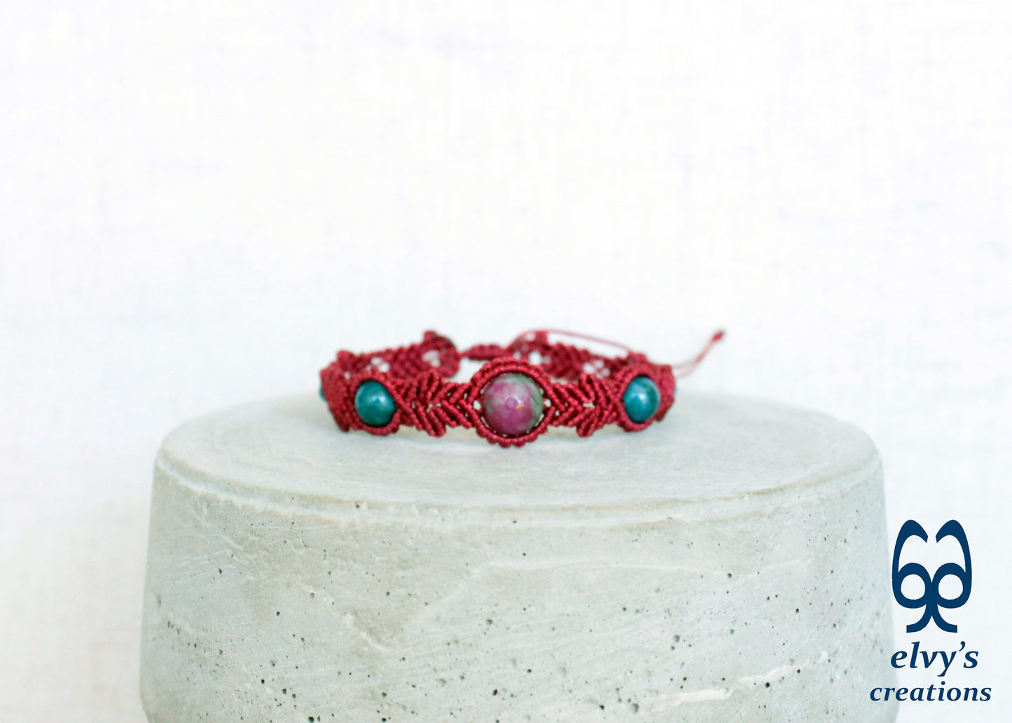 Handmade Macrame Bracelet, Ruby Agate Gemstone Beads Bracelet, Unique Birthday Gift for Women
